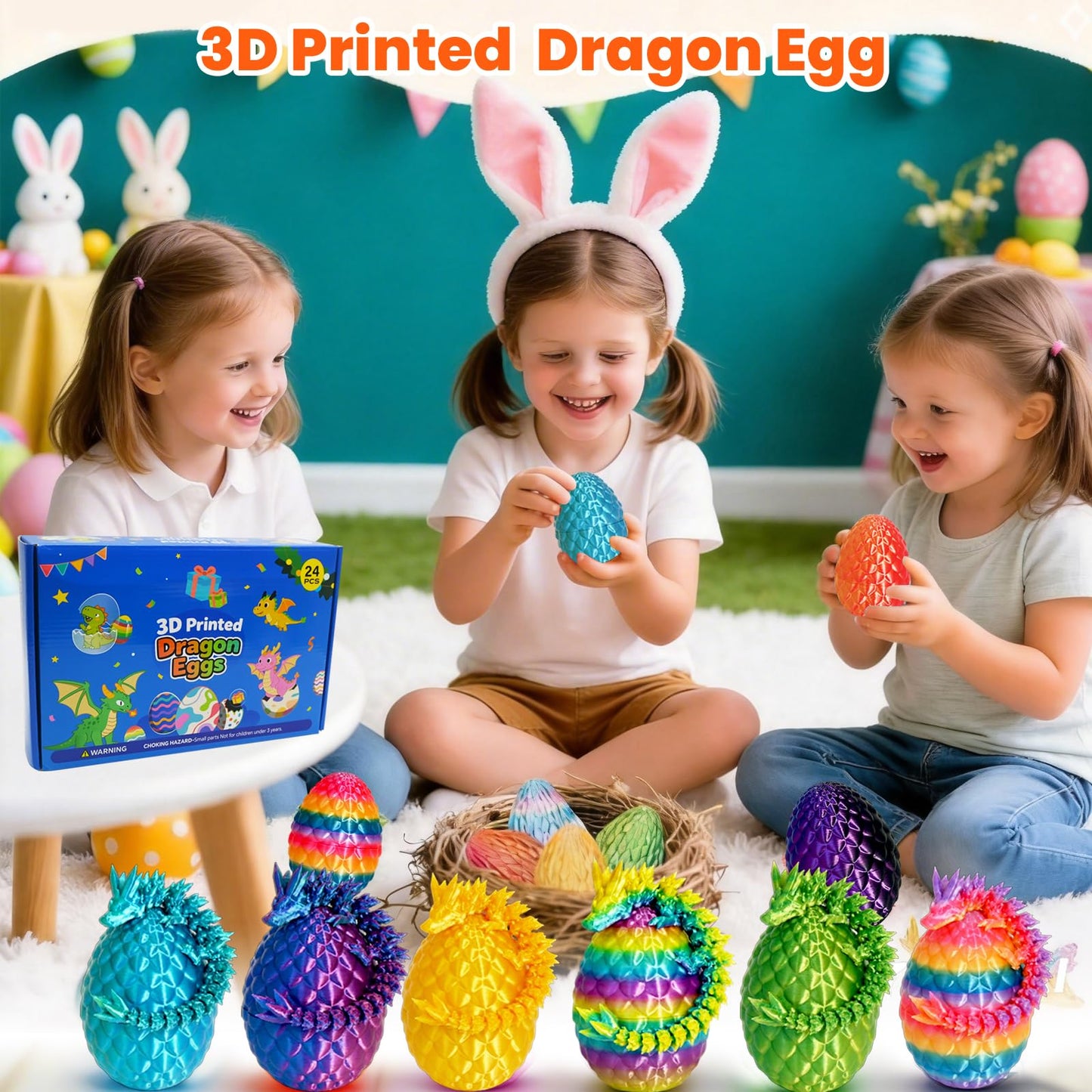 24 PCS 3D Printed Dragon Eggs with Dragon Inside, Prefilled Easter Dragon Egg for Basket Stuffers, Mystery Crystal Easter Toy & Decor, Classroom Prize Supplies, Unique Easter Basket Essentials for Kid