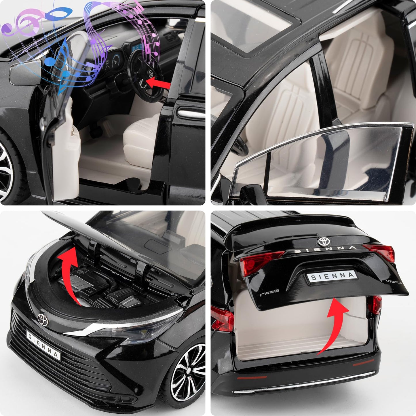BDTCTK 1:24 Compatible for Sienna MPV Car Model, Pull Back Diecast Toy Car with Sounds＆Lights for Kids Boys Girls and Adults, Gift Black.