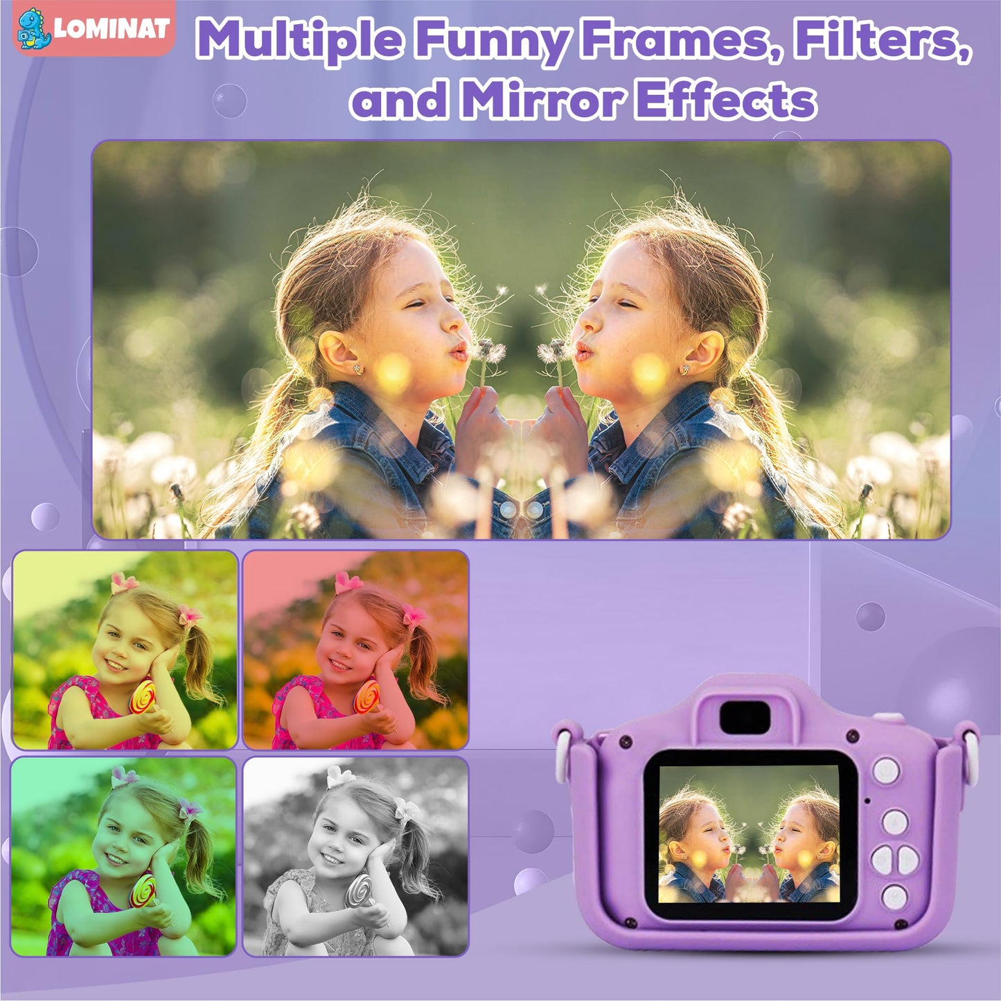 Unicorn Kids Camera for Girls Age 3-12, Selfie Camera for Girls 1080P HD Kids Video Camera – Christmas Birthday Toy for 3 4 5 6 7 8 Year Old Digital Camera for Toddlers with 32GB SD Card – Purple