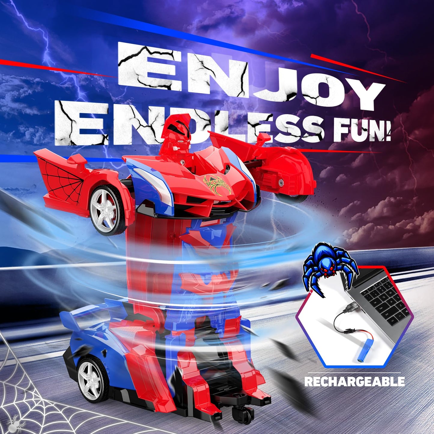 Transform Remote Control Car, RC Cars for 3-12 Year Old Boys Girls One-Button Deformation 2.4Ghz 1:18 Scale Transforming 360°Rotation Robot Toys Birthday Gifts Easter Basket Stuffers for Kids