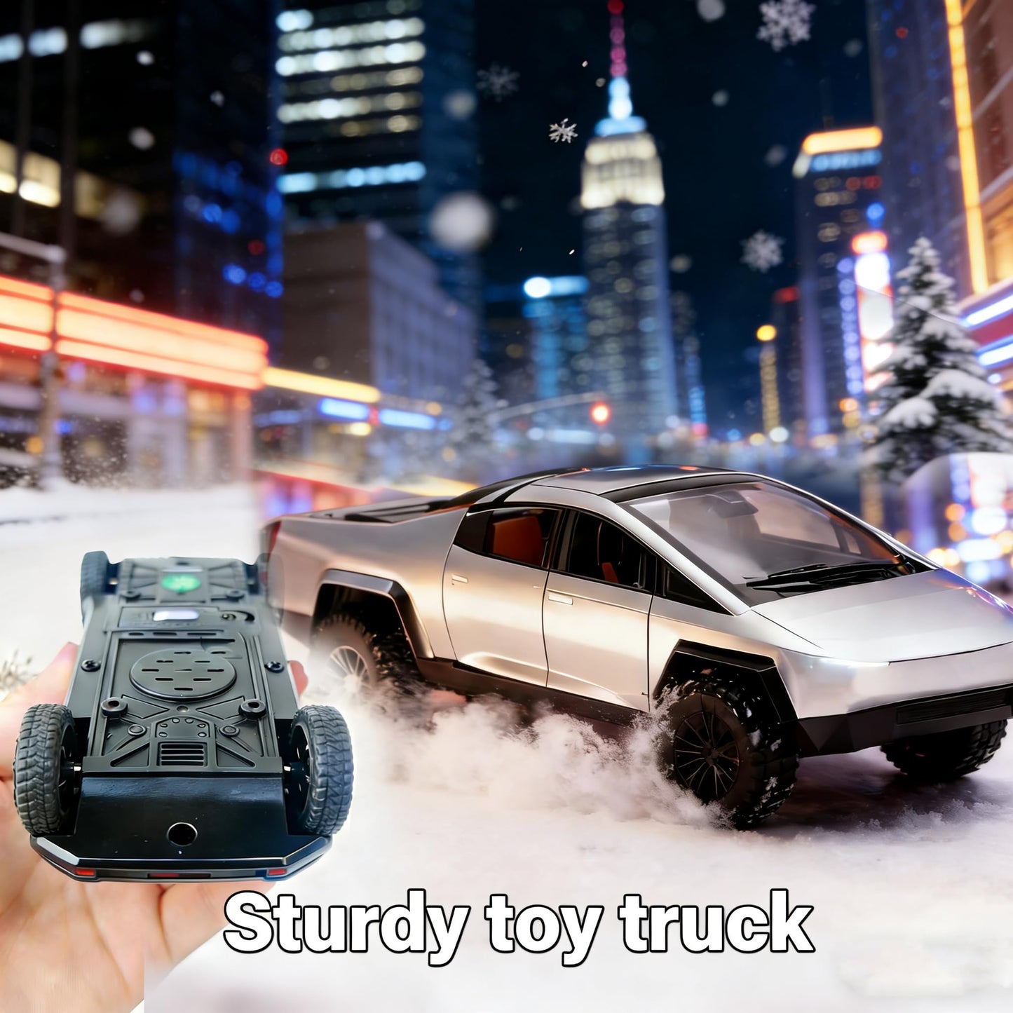 RCOOS Toy Car Alloy Truck Set with Trailer and Motorcycle Cyberpickup Toy with Sound and Light Effect Pull Back Vehicle RV Toy EV Model Ideal Gift for Kids Boys Girls Adult Age for 3+