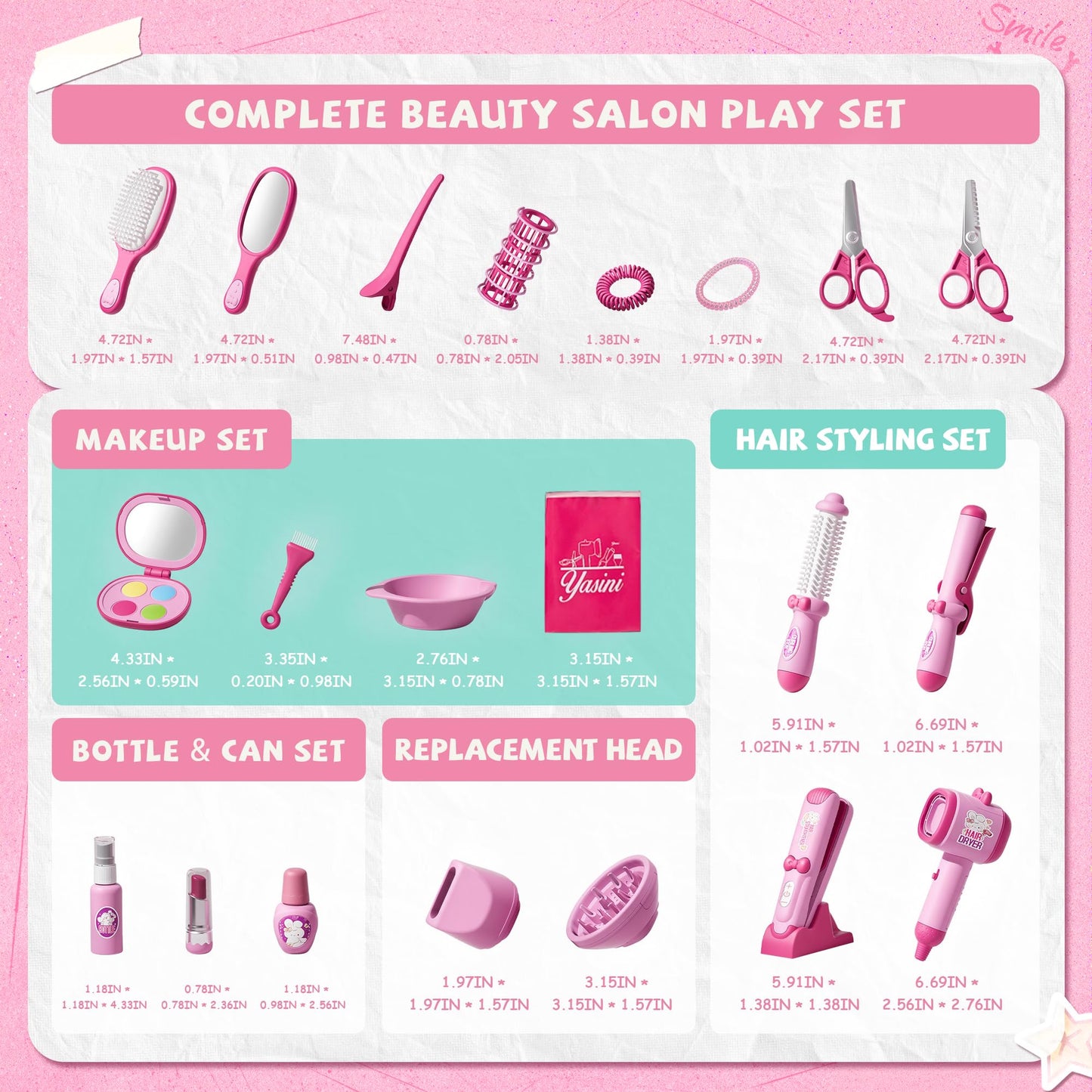 Hair Salon Toys for 5 Year Old Girls, Makeup Kit for Kids 3-5 4-6, Pretend Hair Styling Set for Girls 5-7 6-8 with Sound and Lights, Role Play Dress Up Birthday Gifts for 3 4 5 6 Girl