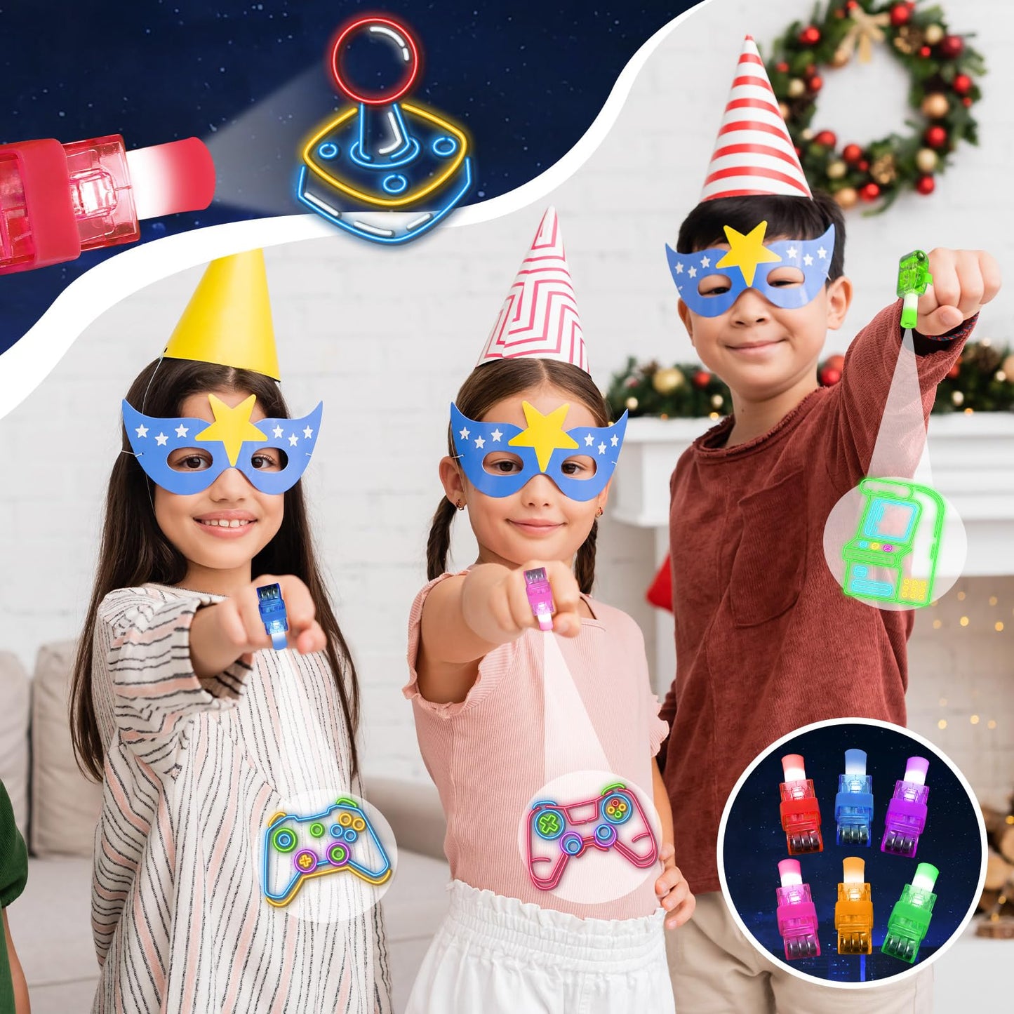 36Pcs Video Game Party Favors Game LED Finger Lights Glow in the Dark Light Up Finger Lights Toys Bulk for Games Birthday Decorations Supplies Kids' Goodie Bags Back to School Party Classroom Prizes
