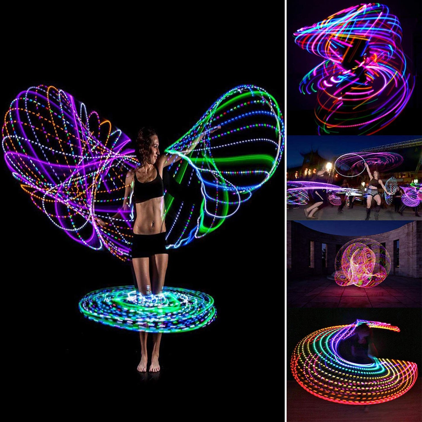 4Pack LED Hoop Dance Exercise Light Up Hoop for Kids Children, 24in Fitness Equipment Weight Loss Auto Color Changing Strobe Glow Light, 60cm for Hooper(Two AA Batteries are Needed. Not Included)