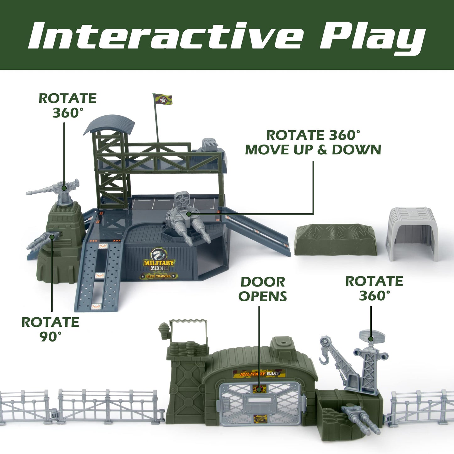 XDUOYJOY Military Base Toy, Army Toys Set with 13 Vehicles Airplane Tank Trucks Helicopter Fighter Jet, Play Mat with Army Men Action Figures and Accessories, Birthday Gift for Kids