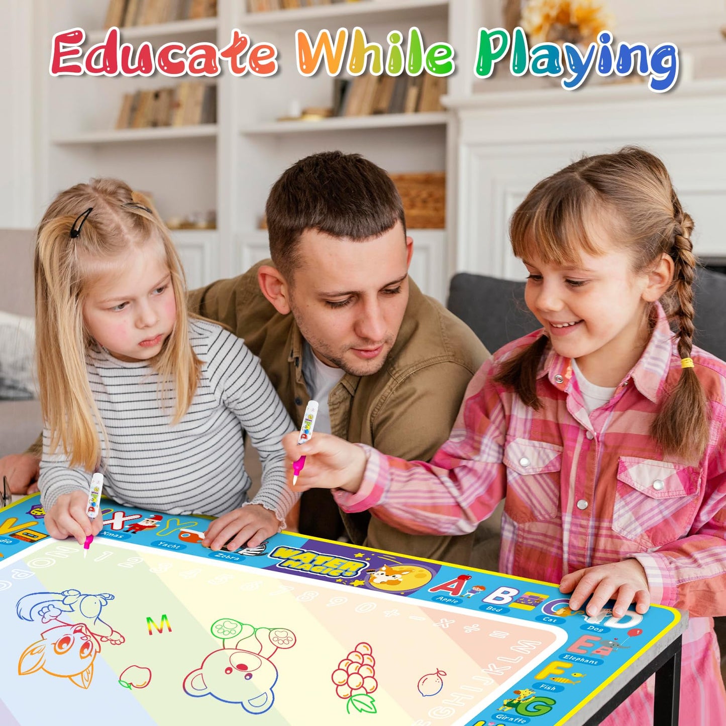BlissfulBlend Water Doodle Mat Kids Mess Free Coloring Doodle Mat Educational Toys for 3 4 5 6 7 8 Years Old with Magic Pens Educational Toys Toddler Boys Girls Christmas Birthday Holiday Present