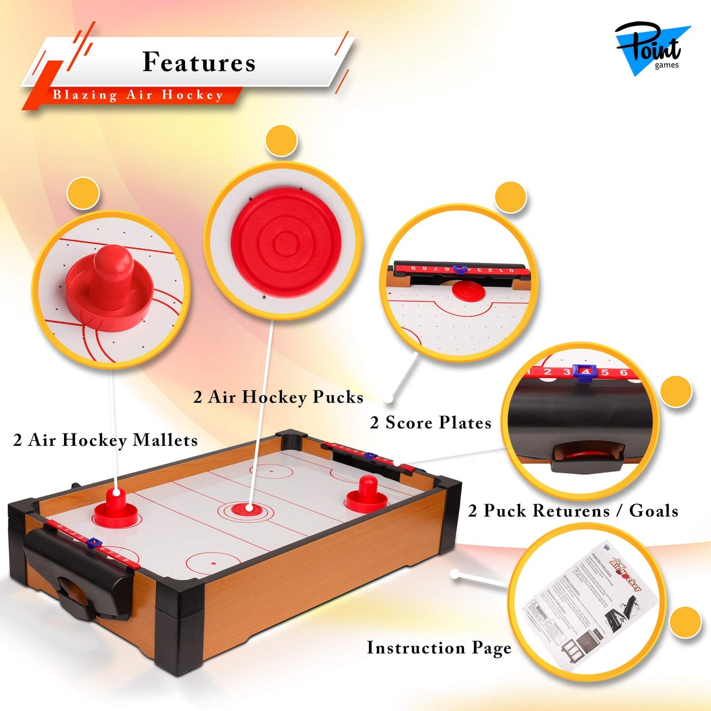 Point Games Mini Air Hockey Table for Kids - Hockey Table Game - Arcade & Table Games - Air Hockey Pucks and Paddles - Portable Sport Hockey for Boys and Girls