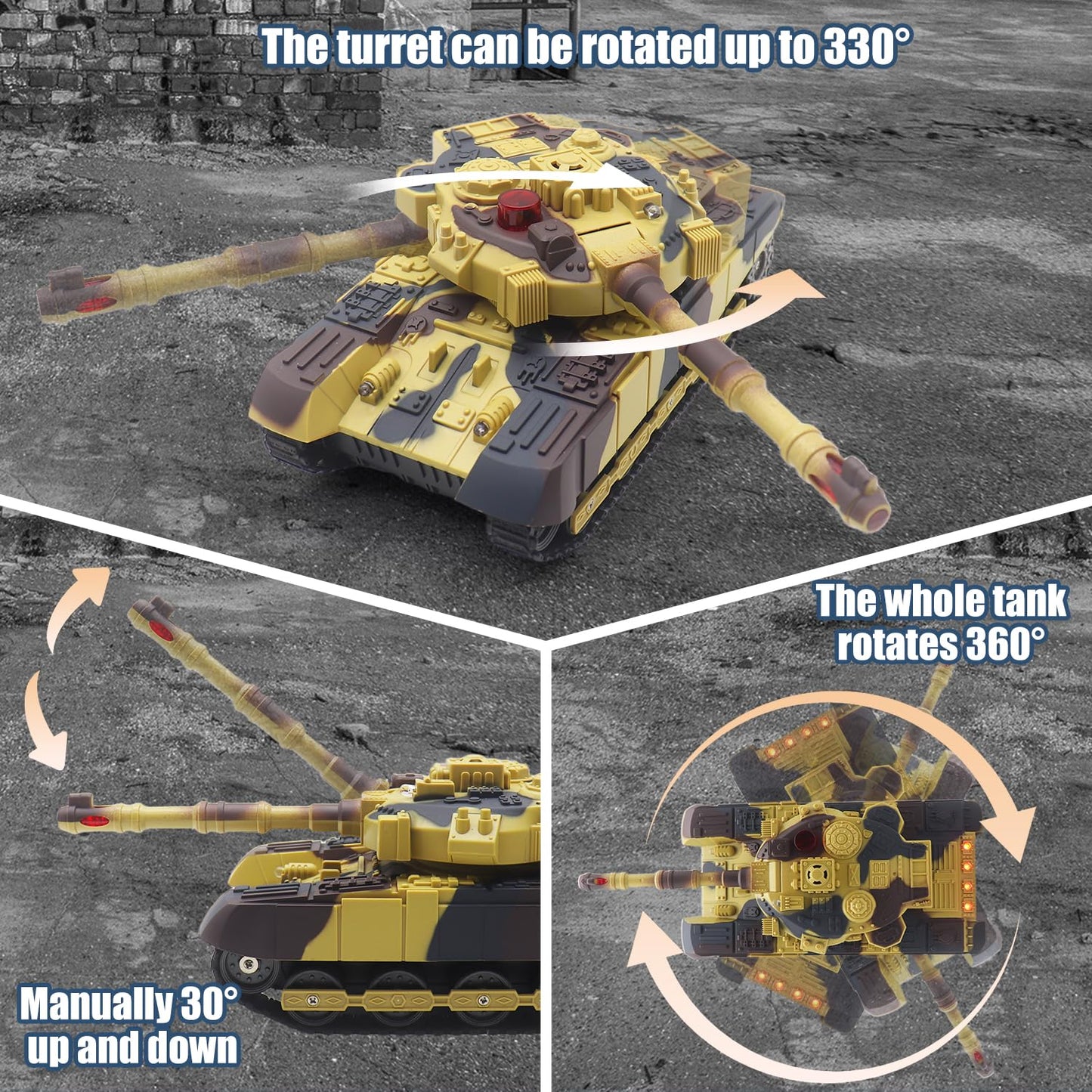 RC Tank That Infrared Shoots - 2.4Ghz Remote Control Battle Army Tank Toys with 360°Rotating Turret Auto Demo Sound Effects Lights - Military Vehicles Model Gift for Kids Adults Boys Age 6-8 9-12