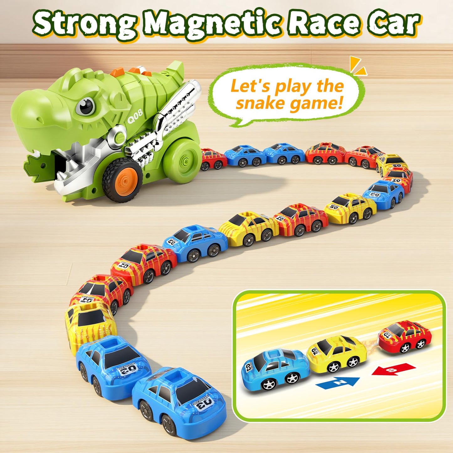 Intoypad Dinosaur Remote Control Car Toys for Kids, 2.4GHz RC Dino Eating Car Toy with 6 Magnetic Cars & Music Dino Truck Birthday Gifts Toys for 3 4 5 6 7 8 9 10 11 12 Year Old Boys Girls (Green)