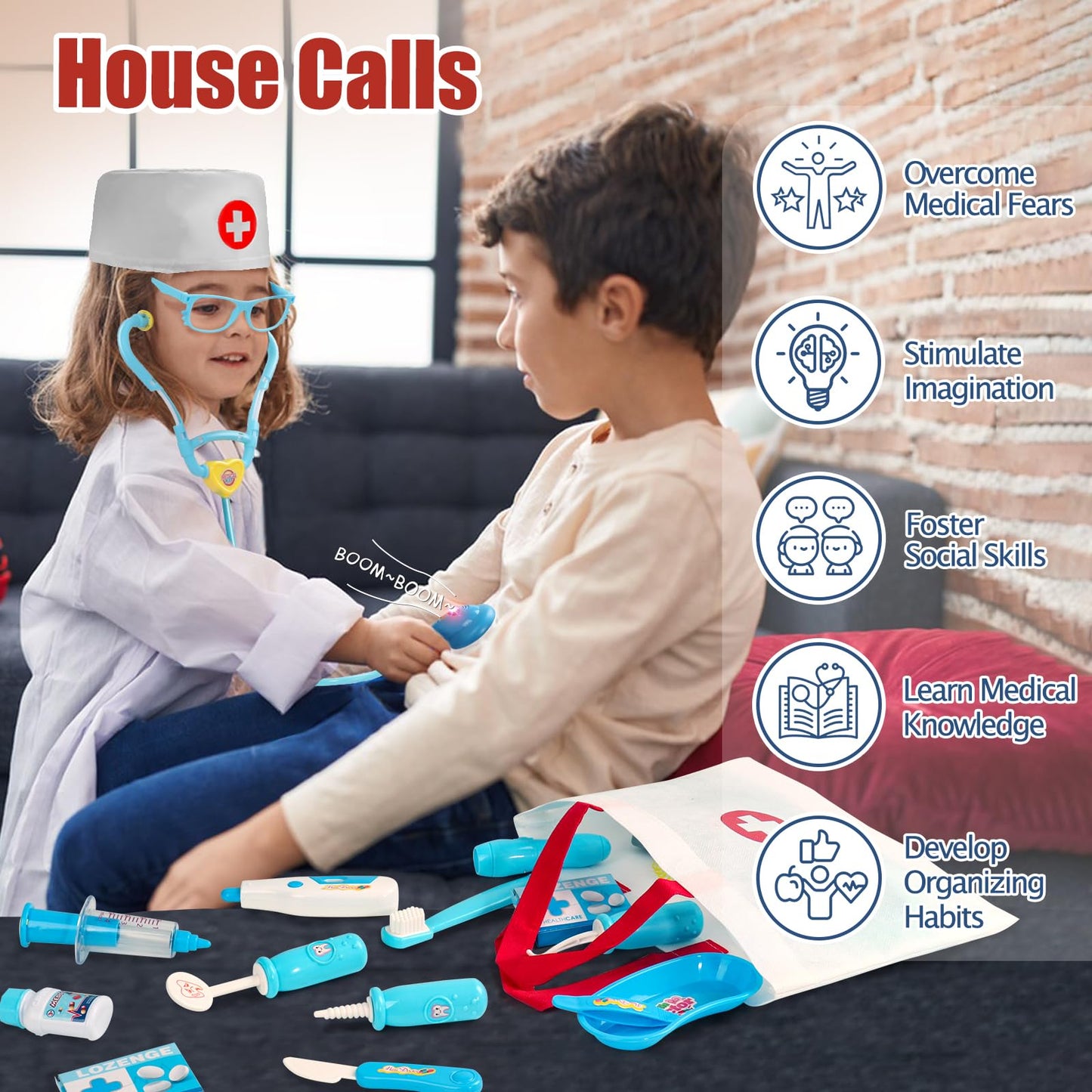 Doctor Kit for Toddlers 3-5 Fun Kids Doctor Play Set for 2 3 4 5 Year Old Girls Boys Dress Up Toys with Cart Costume and Stethoscope Dentist Vet Toddler Pretend Play Toys for Birthday Gifts