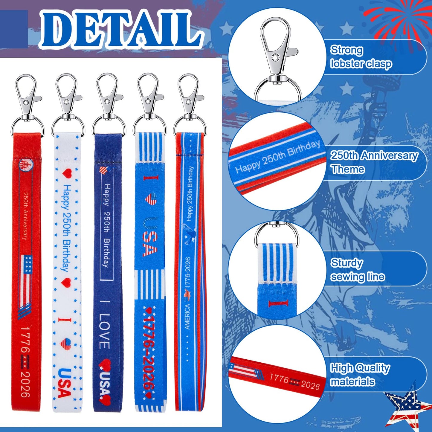Equsion 100 Pcs 250th Anniversary Keychains Gifts 4th of July Accessories Patriotic Party Favors Bulk American USA Flag Key Chains for Independence Day Party Accessories Star Stripe Souvenir