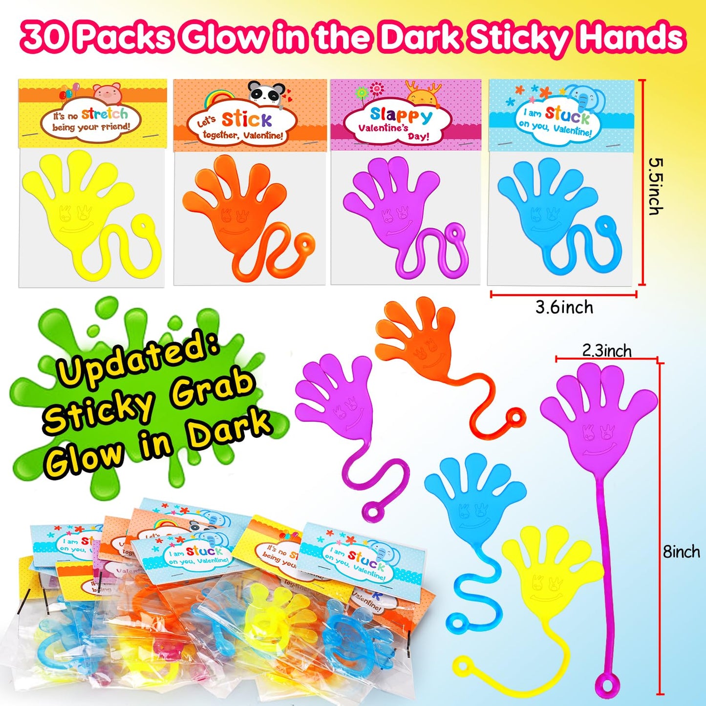 Thremhoo 30PCS Glow in the Dark Sticky Hands Party Favors for Kids Birthday Supplies Goodie Bag Stuffers Easter Egg Fillers Classroom Treasure Box Toys Carnival Prizes Bulk Treat Trinkets Pinata Stuff