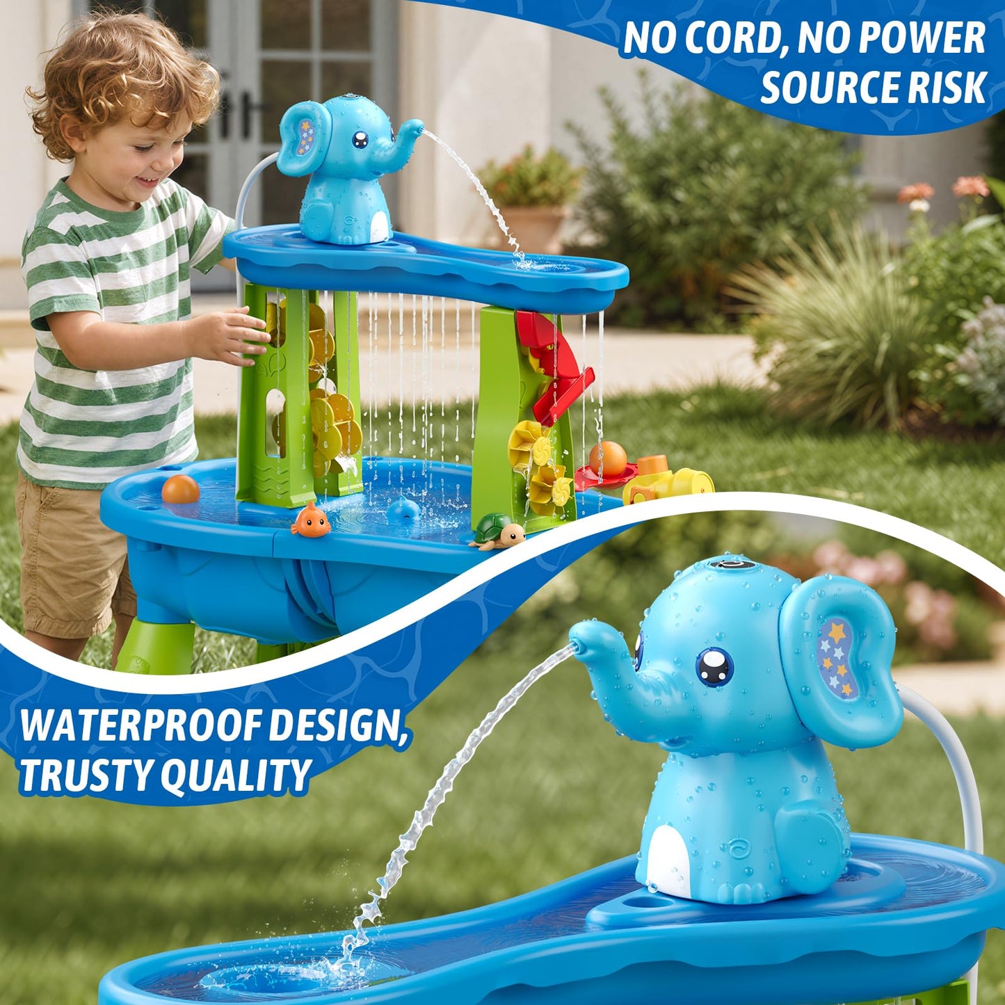 HYES Water Table Pump, Rechargeable Cordless Pump with Magnetic, Elephant Water Pump Continuous Flow, Non-Stop Summer Outdoor Outside Backyard Fun Toys Gifts for Toddlers Kids, Blue