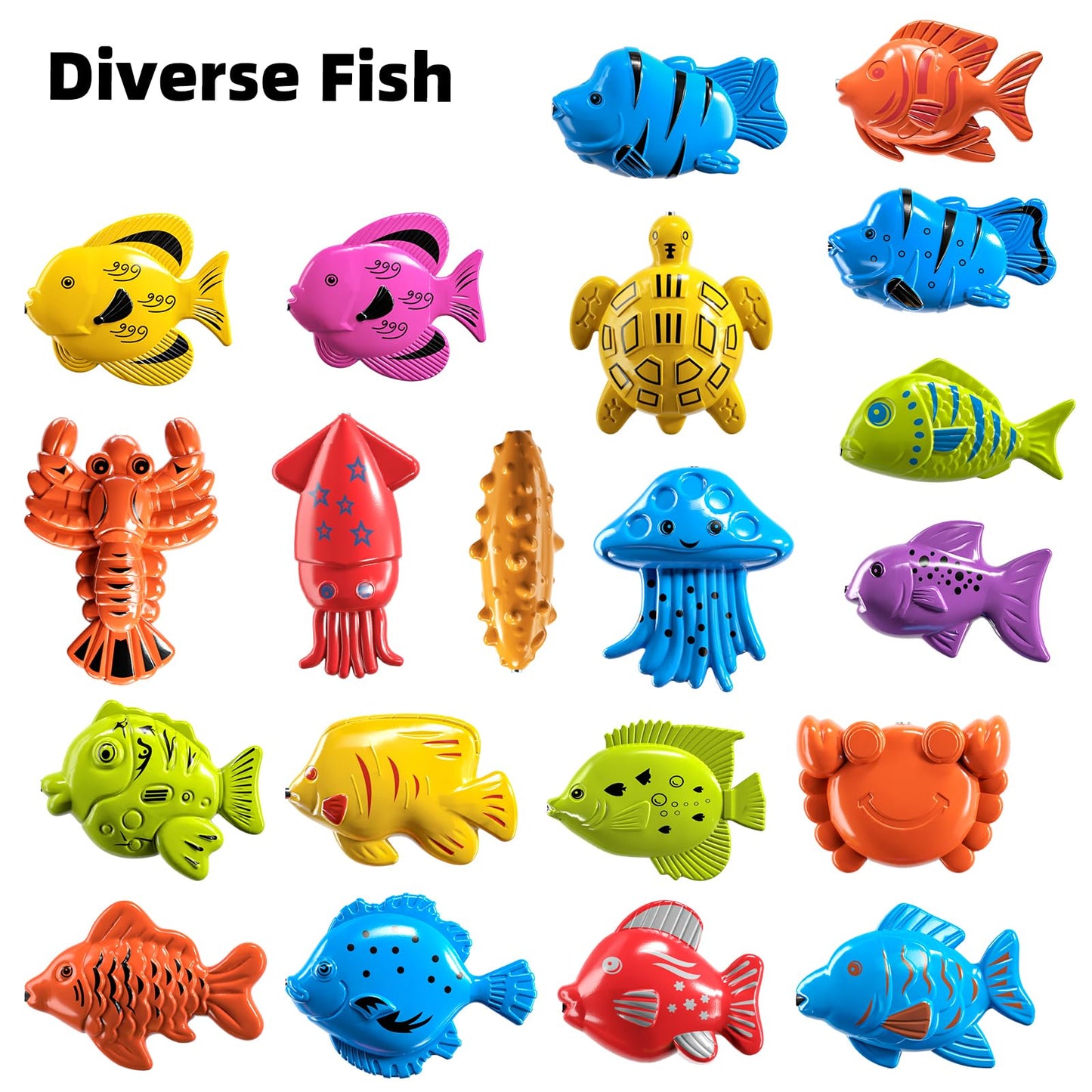 TEMI Fishing Toy Game for Kids 3 4 5 6 7 8 Years Old, 51 Fish Bath Playset for Toddlers, Toy Magnetic Rod and Fishing Net, Outdoor Water Toys for Kids Age 3-5, Party for Boy and Girl