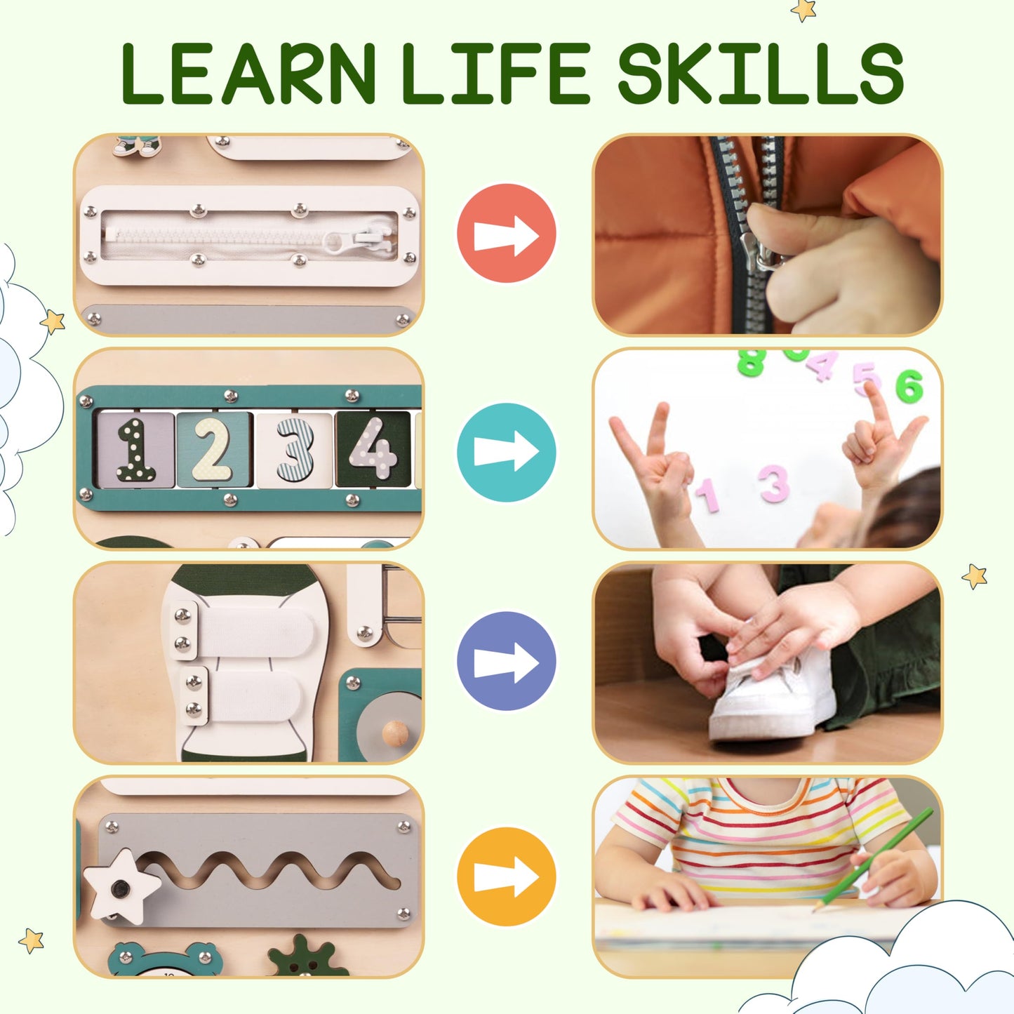 KALOTOYS Large Montessori Busy Board for Baby & Toddlers 1-3 — 17-Inch Wooden Sensory Activity Board — Fine Motor Skills & Early Learning Educational Toy for 1 2 3 Year Old, Travel Friendly & Safe