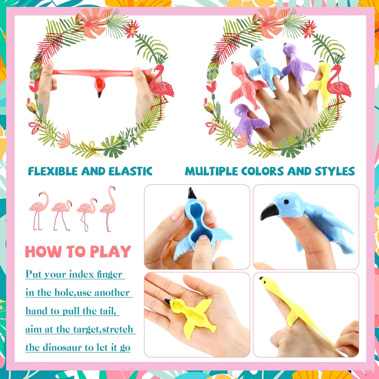 VioraWhite 100 Pcs Slingshot for Kids Flamingo Finger Toys Flying Flamingo Slingshot Rubber Stretchable Chicken Finger Flamingoes Game Party Favors Carnival Birthday Goodie Stuffers Novelty Gag Gifts