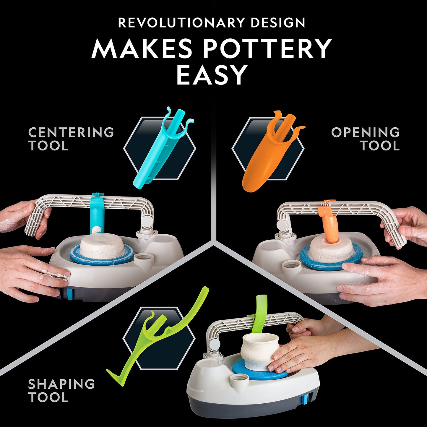 NATIONAL GEOGRAPHIC Deluxe Pottery Wheel Kit – Complete Starter Pottery Set, Plug-In Motor, 3 lbs. Air Dry Clay, Gemstone Chips, Sculpting Tools, Patented Arm Tool, Paints & More, Great Kids Craft Kit