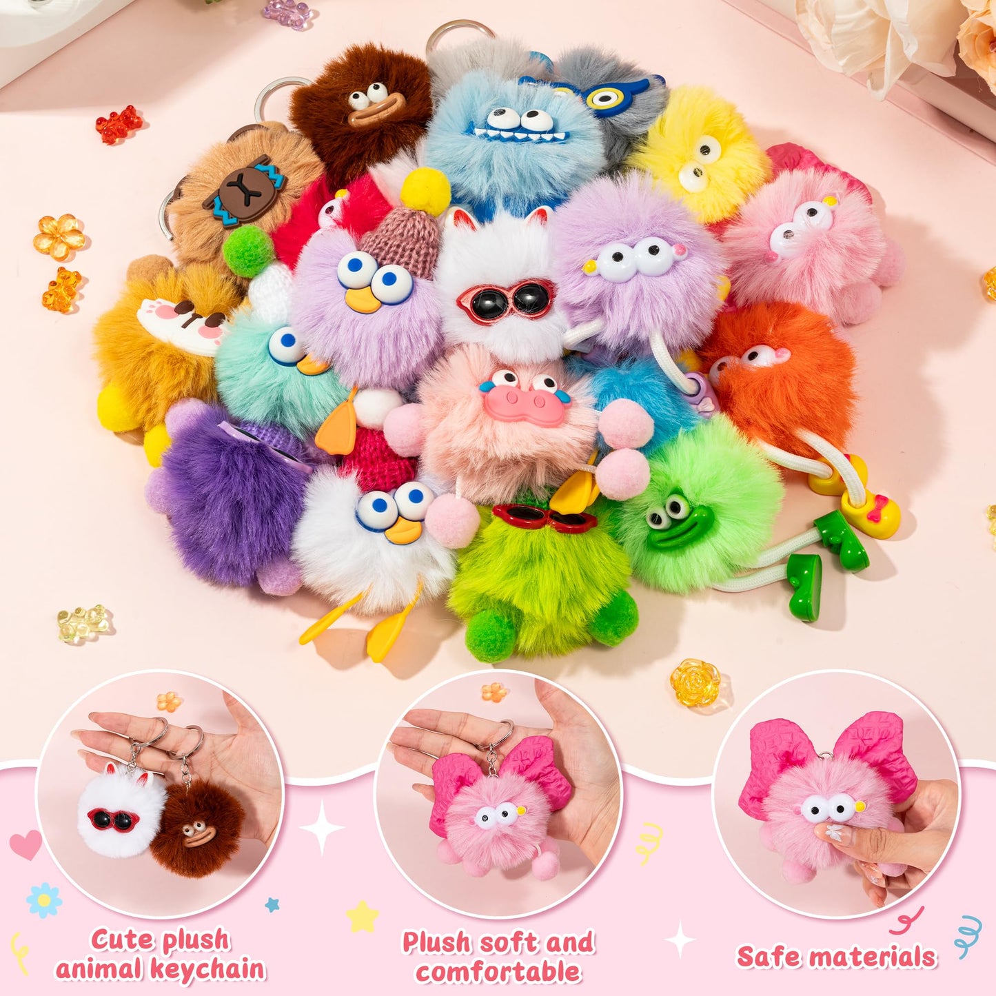 LieToi Kids Keychain - 48Pcs Cute Key Chains Goodie Bags Fillers Holiday Party Favors Elementary Classroom Student Prizes Easter Egg Fillers Basket Stuffers Keyrings Bulk Birthday Carnival Events Gift