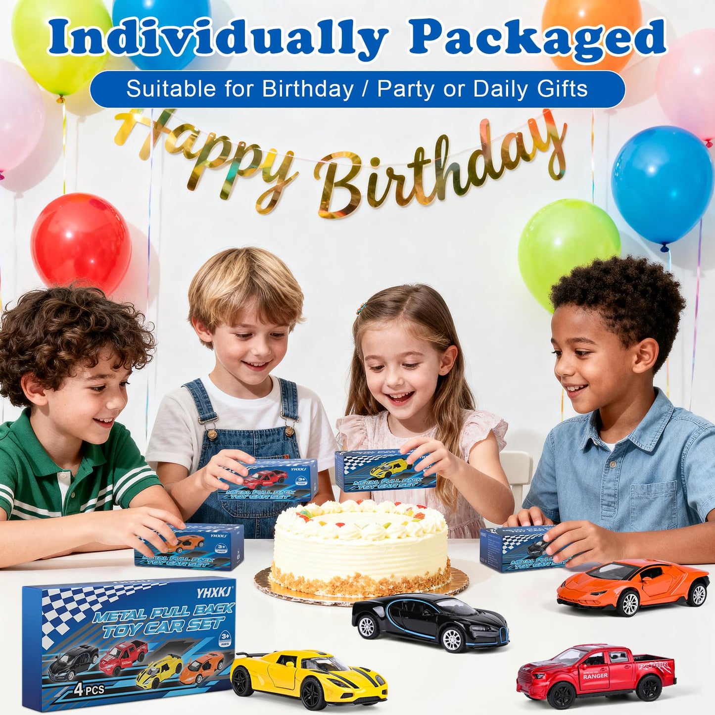4 Pack Toy Cars,1/36 Metal Diecast Cars Toy with Opening Doors Kid Pull Back Cars Toys Set,Boy Toy Car for Age 3 4 5 6 7 8 9 10 11 12