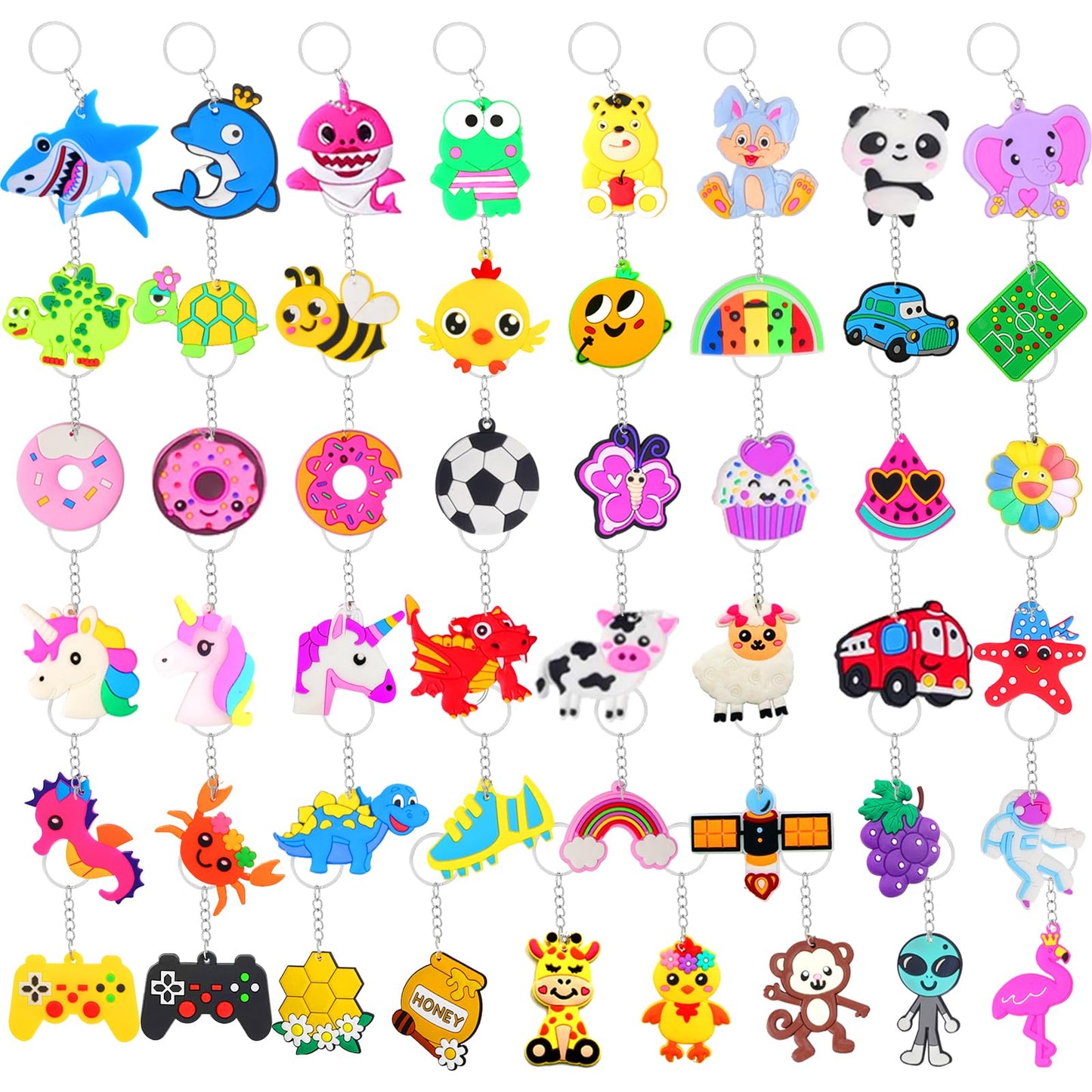 DIZRNOI 50 PCS Large Keychains Bulk Cute Key Chain for Classroom Prizes Rewards Students Incentives Birthday Holiday Gifts Party Favors Keyrings for Kids