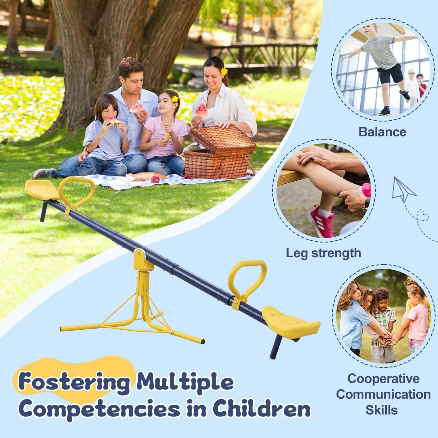 TAILERNRUYE Seesaw for Kids Outdoor, Heavy Duty 250LB 360° Rotating Seesaw Outdoor Teeter Totter with Sit and Spin Design for Backyard Park & Balcony Ideal Outdoor Toys for Kids Ages 3 4 5 6 7 8