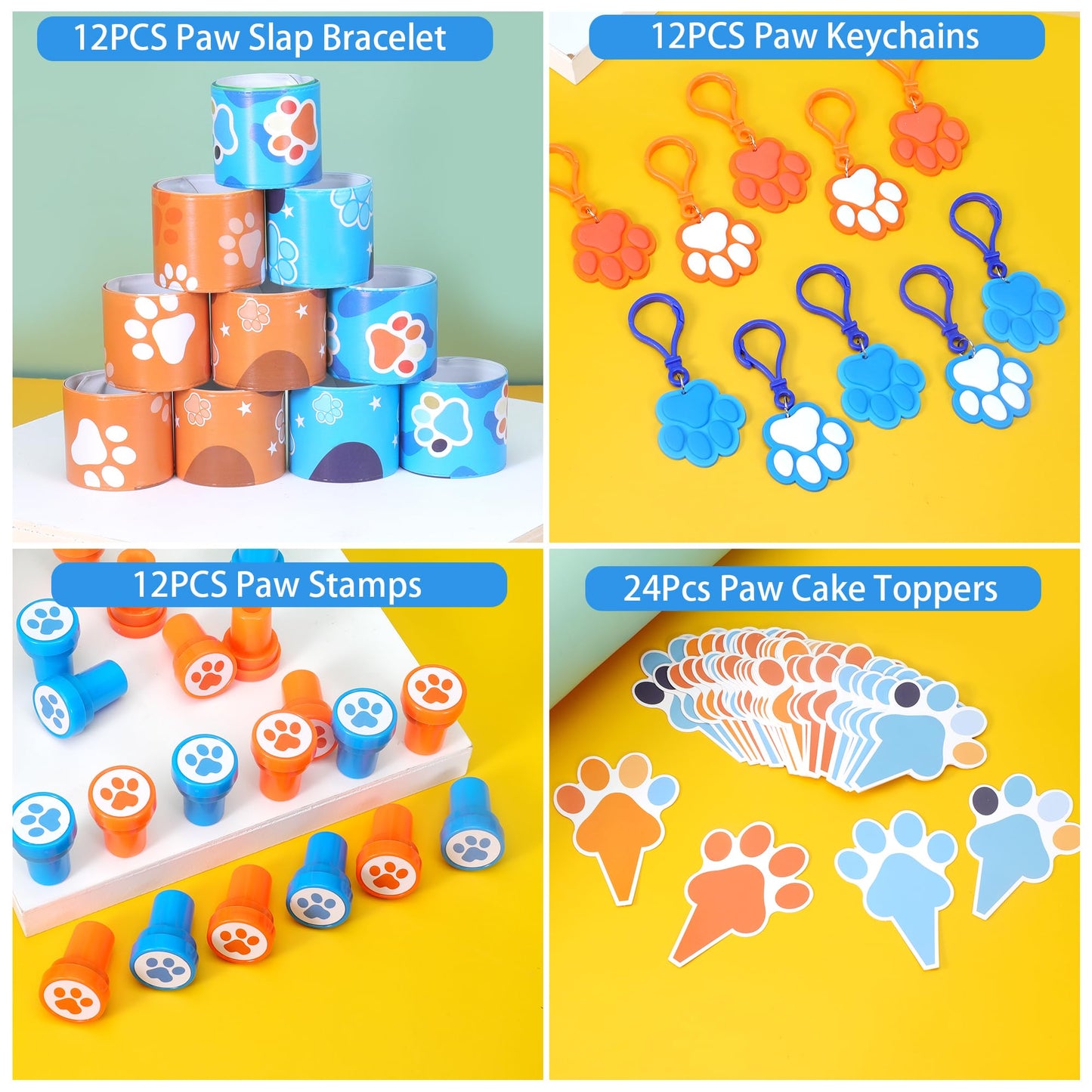 220PCS Blue and Orange Dog Paw Print Party Favors for Kids Theme Birthday Party Favors Decorations Supplies Goodie Bag Stuffer Pinata Filler Birthday Gifts