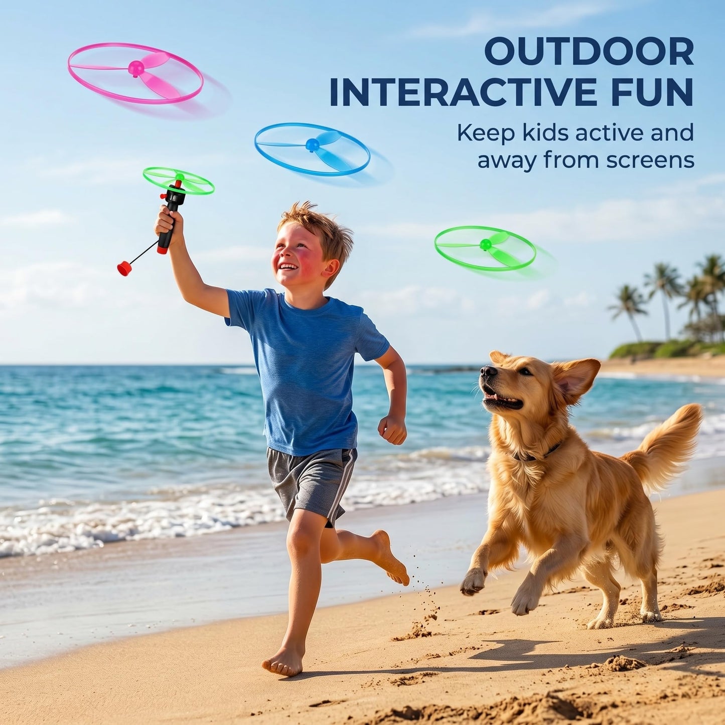 JOINPAYA Flying Disc Launcher Toy - Pull String Flying Disc Set 5 String Launchers and 10 Flying Saucer Disk Launcher, Disk Helicopter for Kids Party Favors and Outdoor Activities