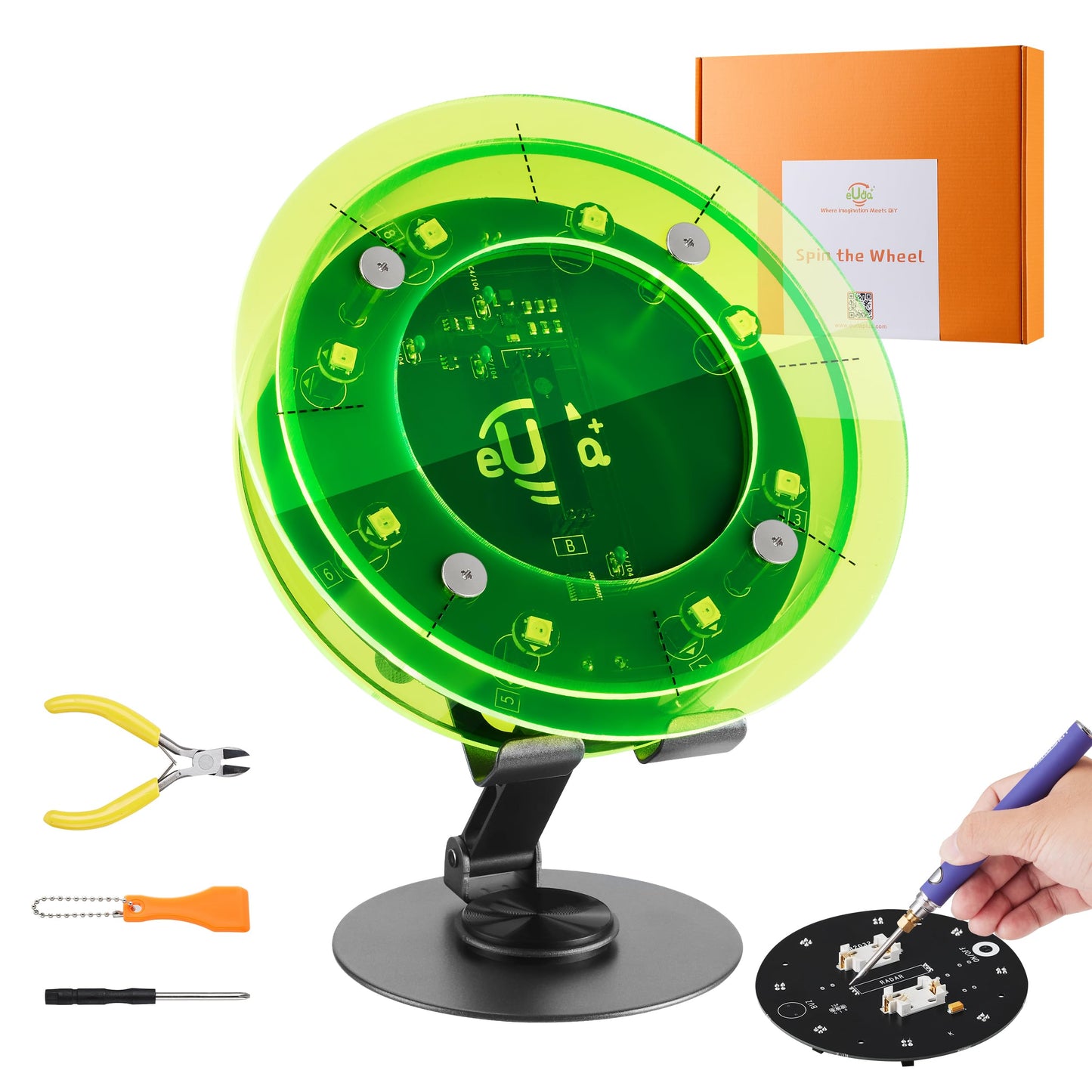 eUda+ STEM Interactive Lucky Wheel for 12-14-16-18+ Craft Kits for Teens 14-16 Stem Build Kits Ages 15-18 Physics Kits for 13-15 Year Old Soldering Practice Kit for Beginners (Soldering Version, RFG)