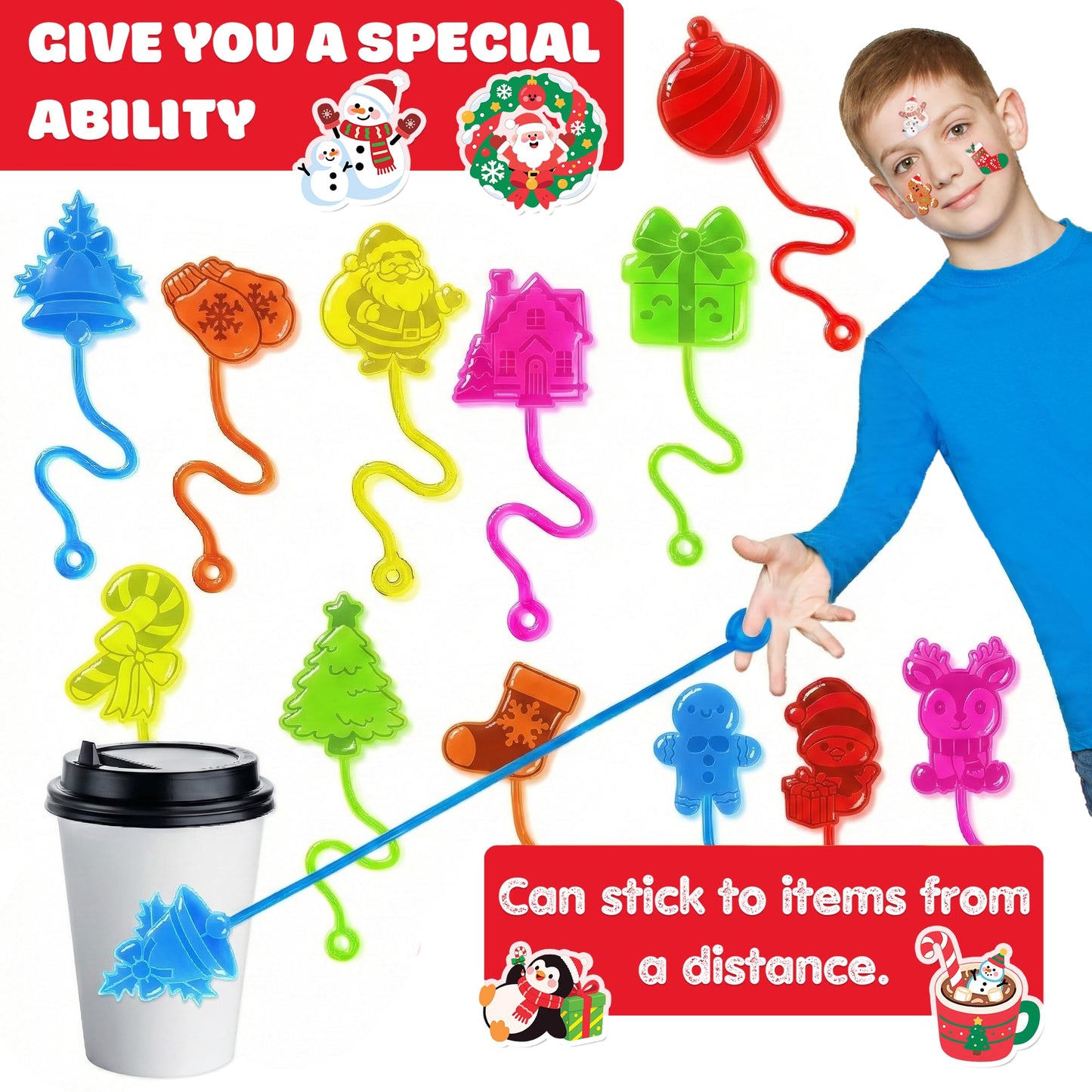 48PCS Christmas Party Favors - 24PCS Temporary Tattoos & 24PCS Stick Hands - Perfect Birthday Party Supplies, Goodie Bag Stuffers, Treasure Box Toys, Classroom Prizes, and Student Gifts