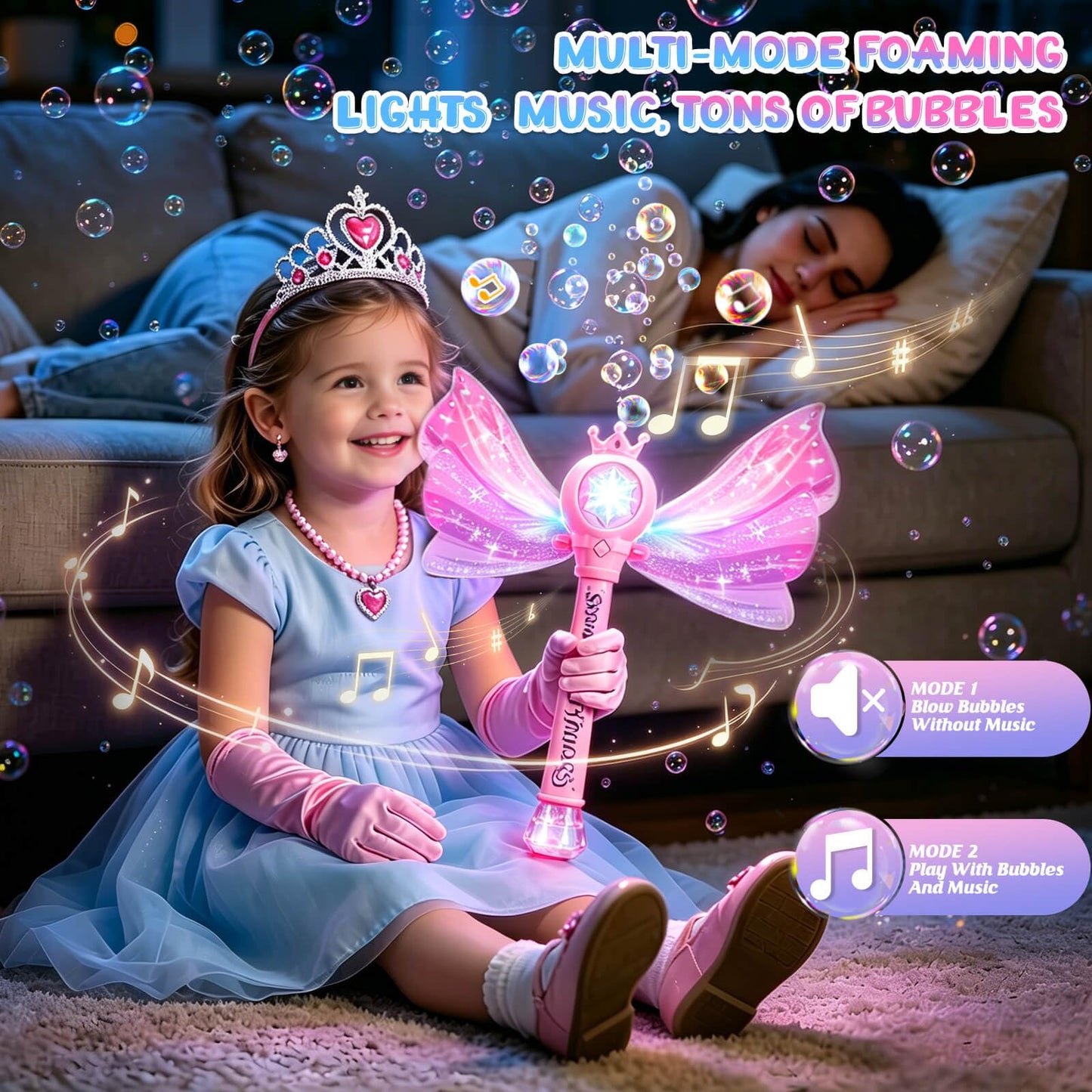 Gretex Bubble Wands for Kids Ages 3-5 Years Old: Girls Dress Up Toys Set Princess Light Up Bubble Wand, Musical Automatic Bubble Blower, Birthday Party Gift for Toddler Girls 3-8 Years Old