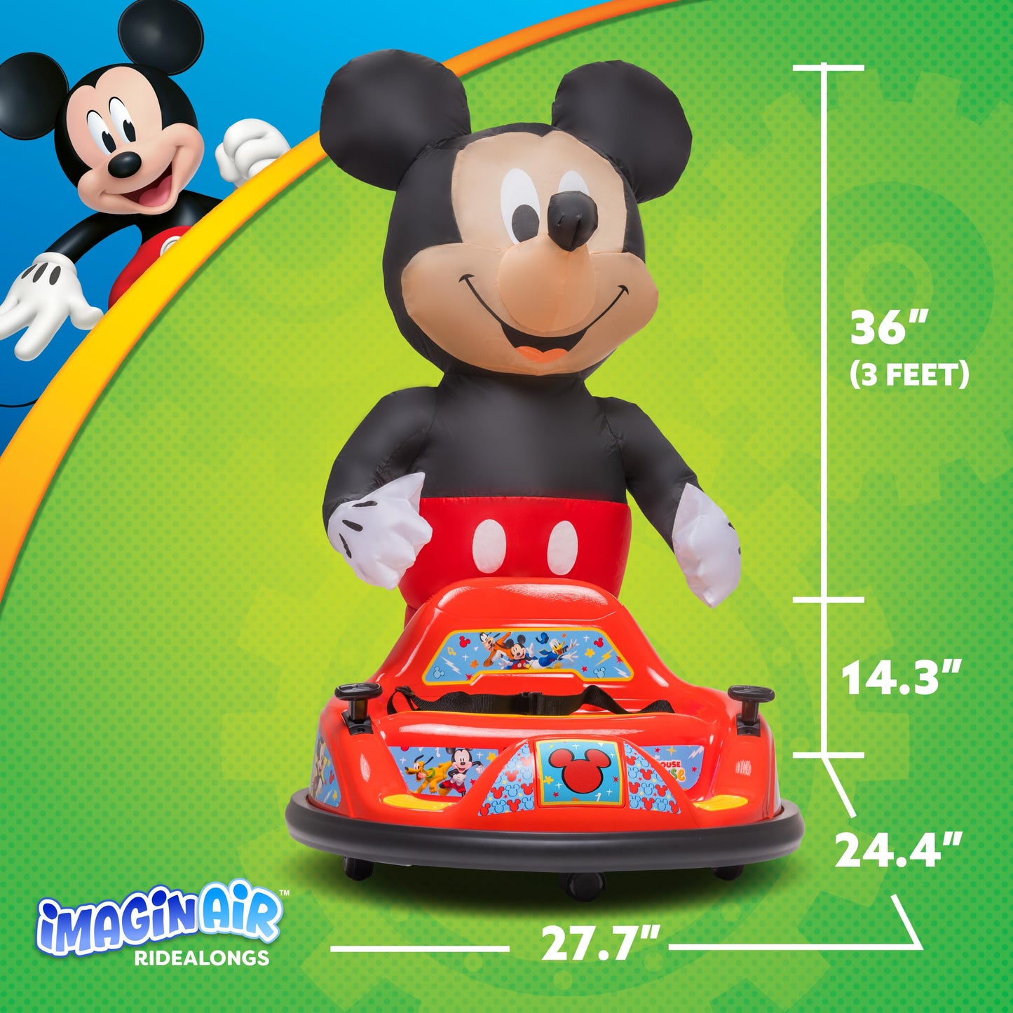 ImaginAir 6V Mickey Mouse Toys Toddler Bumper Car - Ride On Toddler Toy, Kids Electric Bumper Car, Auto-Inflated, Parent Remote Control, LED Light, 360° Spins, 1 MPH, Max Weight 66lbs, Age 1.5-4yrs