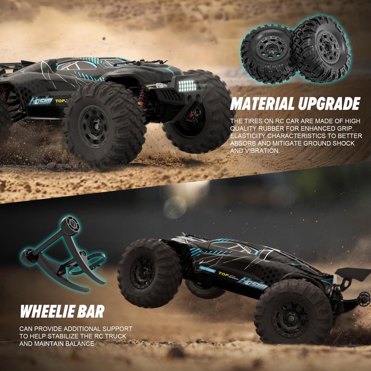 Hosim 1/10 Off Road RC Cars Fast 68KM/H, Electric RTR Brushless RC Car for Adults, High Speed Monster Truck Hobby Remote Control Car, Waterproof RC Truck 4x4 All Terrain Buggy Toy Gift for Age 8+