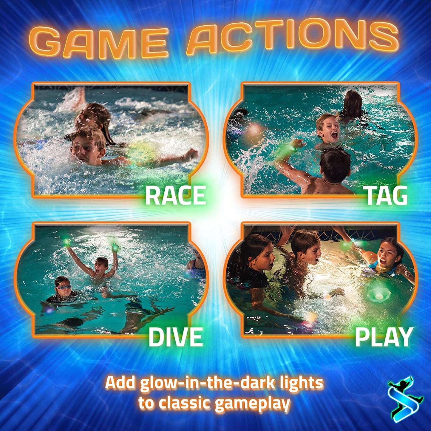 Glow in the Dark Pool Toys: Starlux Pool Party Set – Up Pool Games for Kids | Ages 8+, 1-8 Players | Swimming Bracelets, Floating Lights & Diving Gems | 10 Play Options | Reusable & Eco Friendly