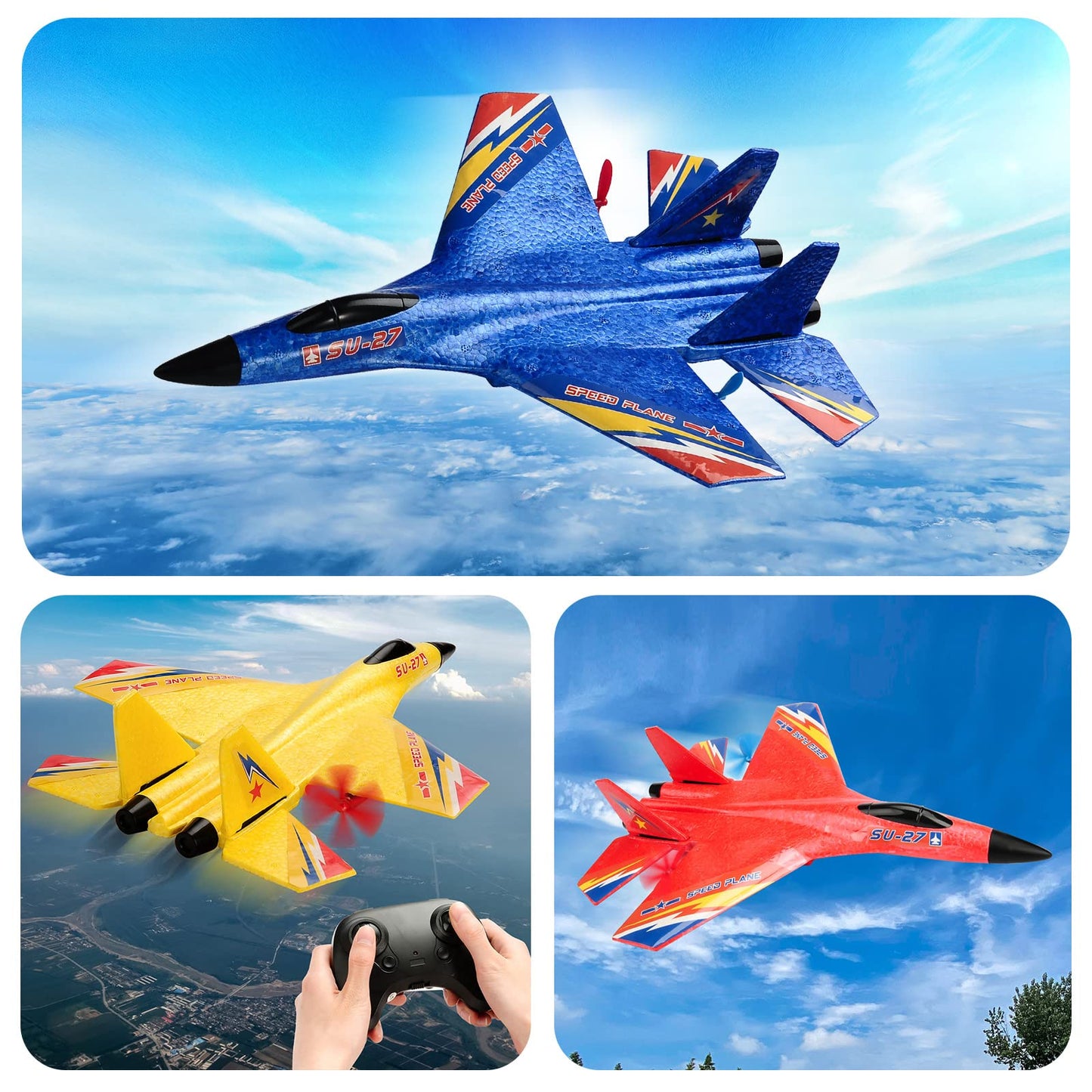 RoofWorld Gravity Gliders SU27 RC Airplane Remote Control Airplane 2.4GHZ RC Plane 6-axis Gyro Stabilizer RTF RC Glider for Beginner LED Lights for Night Flying