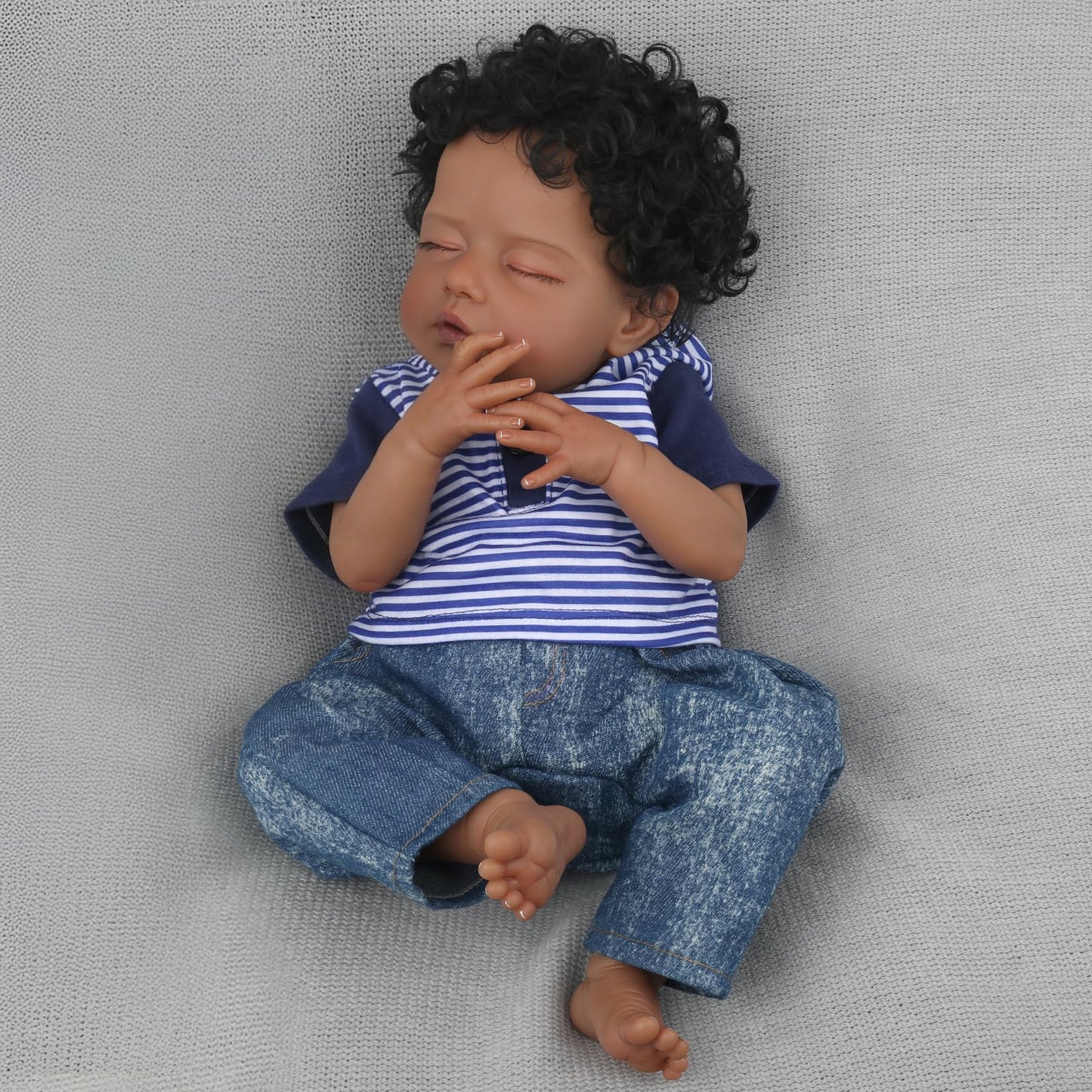 WOOROY Realistic Reborn Baby Dolls Black - 18 Inch Real Life Baby Dolls African American Baby Boy Poseable, Lifelike Sleeping Newborn Soft Cloth Body, Complete Gift Set for Kids Age 3+