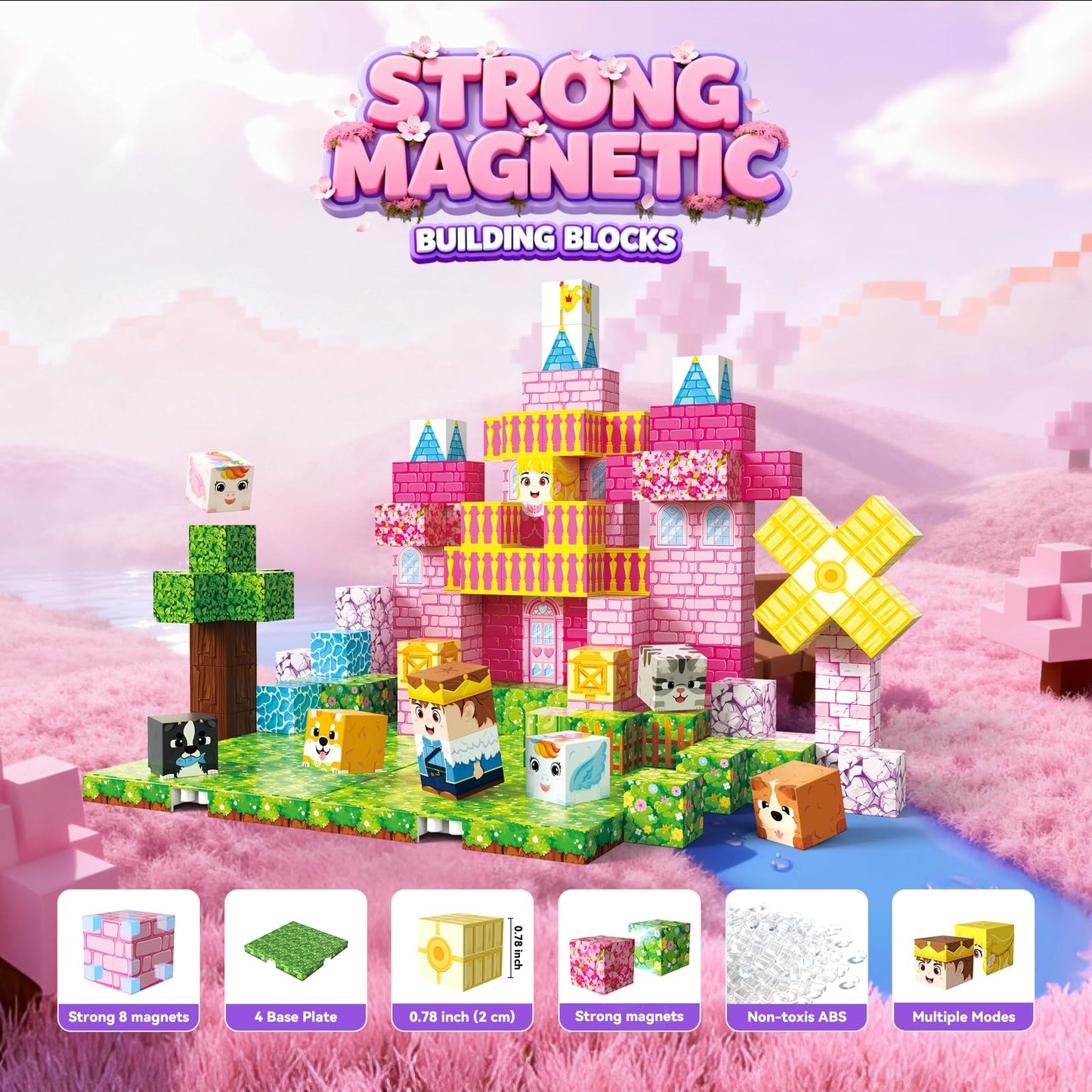 powerful xishan 150 PCS Magnetic Blocks, Magnetic Building Blocks Cubes, Princess Magnet Toys for Kids Ages 3+, Magnet Blocks with 4 Bottom Plate for Girls, STEM Toys & Ideal Christmas Birthday Gift