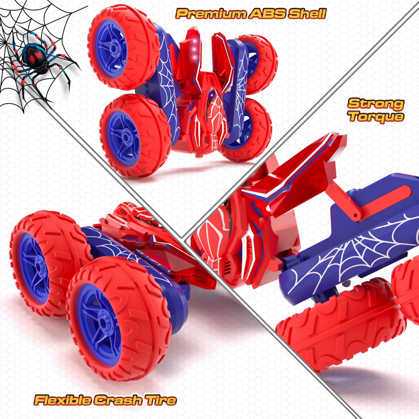 SOGAWEBB Spider Remote Control Cars for Boys 4-7, 360° Spinning RC Stunt Car with 2 Batteries Cool Lights Toys Birthday Gift for Boys 4 5 6 7 8 9 10 11 12 Year Old