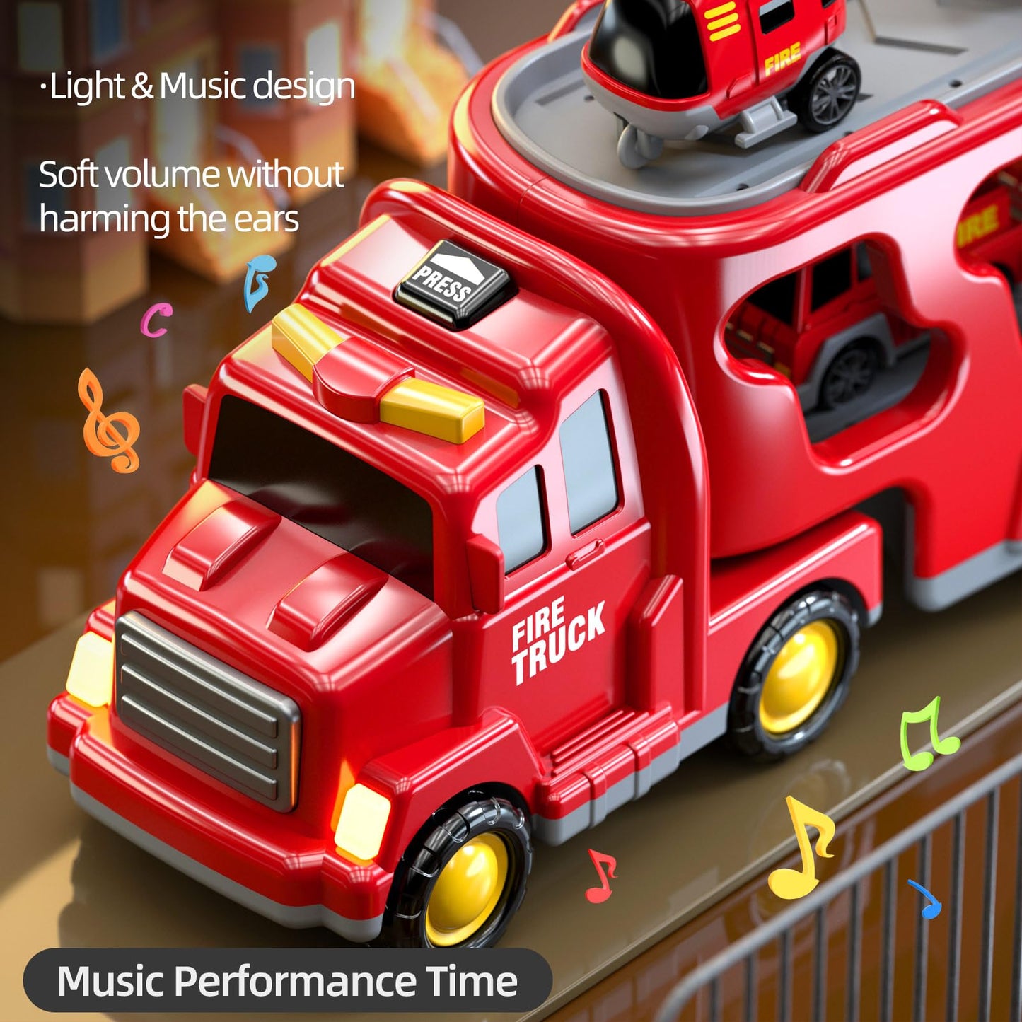 Beby Buty 5 in 1 Fire Truck Cars for Toddlers 3-5, Boy Car Truck Toys with Light Sound, Birthday Gifts for 3 4 5 6 Year Old Boy
