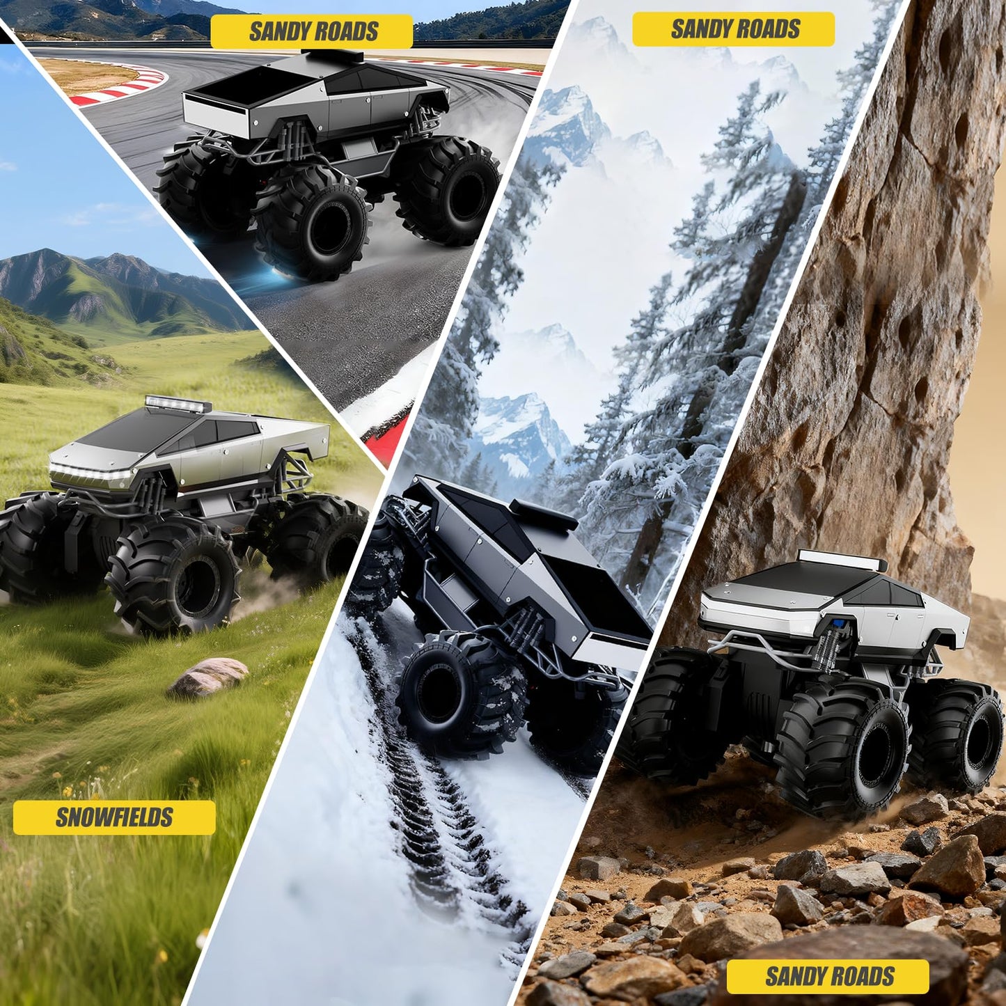 Remote Control Car, 1:18 Amphibious RC Cars, 4WD All Terrain Off-Road Pickup, 2.4GHz Waterproof Cyber Truck, 360° Rotatable Monster Truck Toys for Boys Christmas Birthday Gifts Age 6 7 8 9 10-13+