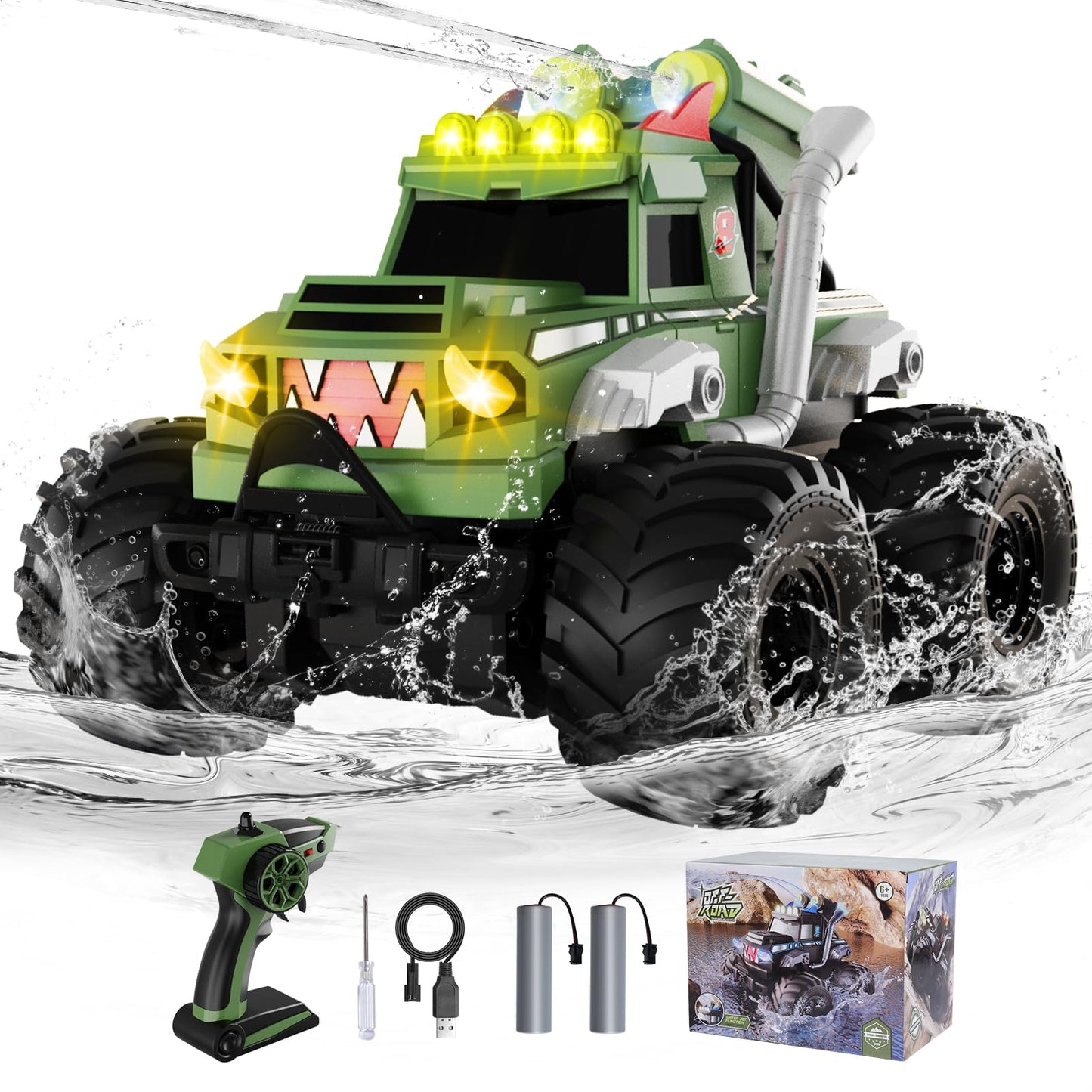 UFOLED Remote Control Car, Waterproof Monster Truck Toys RC Cars for Boys, 1:18 Amphibious 4WD All Terrain Off-Road Pickup Toy Trucks, Christmas Birthday Gift Boys Girls Kids Ages 6 7 8-12 Years Old