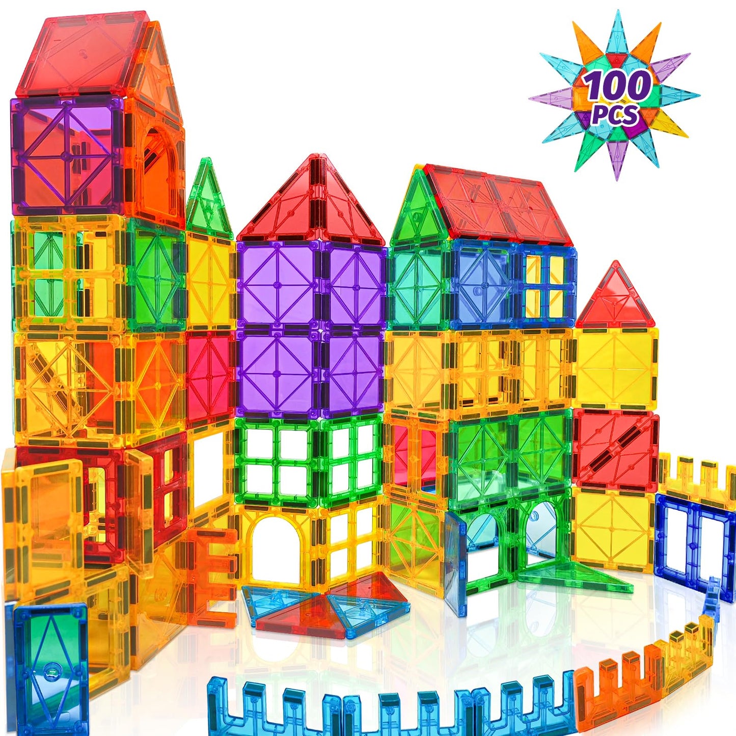 Landtaix 100pcs Magnetic Tiles Magnetic Building Blocks for Toddlers 3 4 5 6 7 Year Old Boys Girls Educational Magnet Blocks Christmas Birthday Gift Toys for Kids Ages 4-8 Sensory Toys 1-3