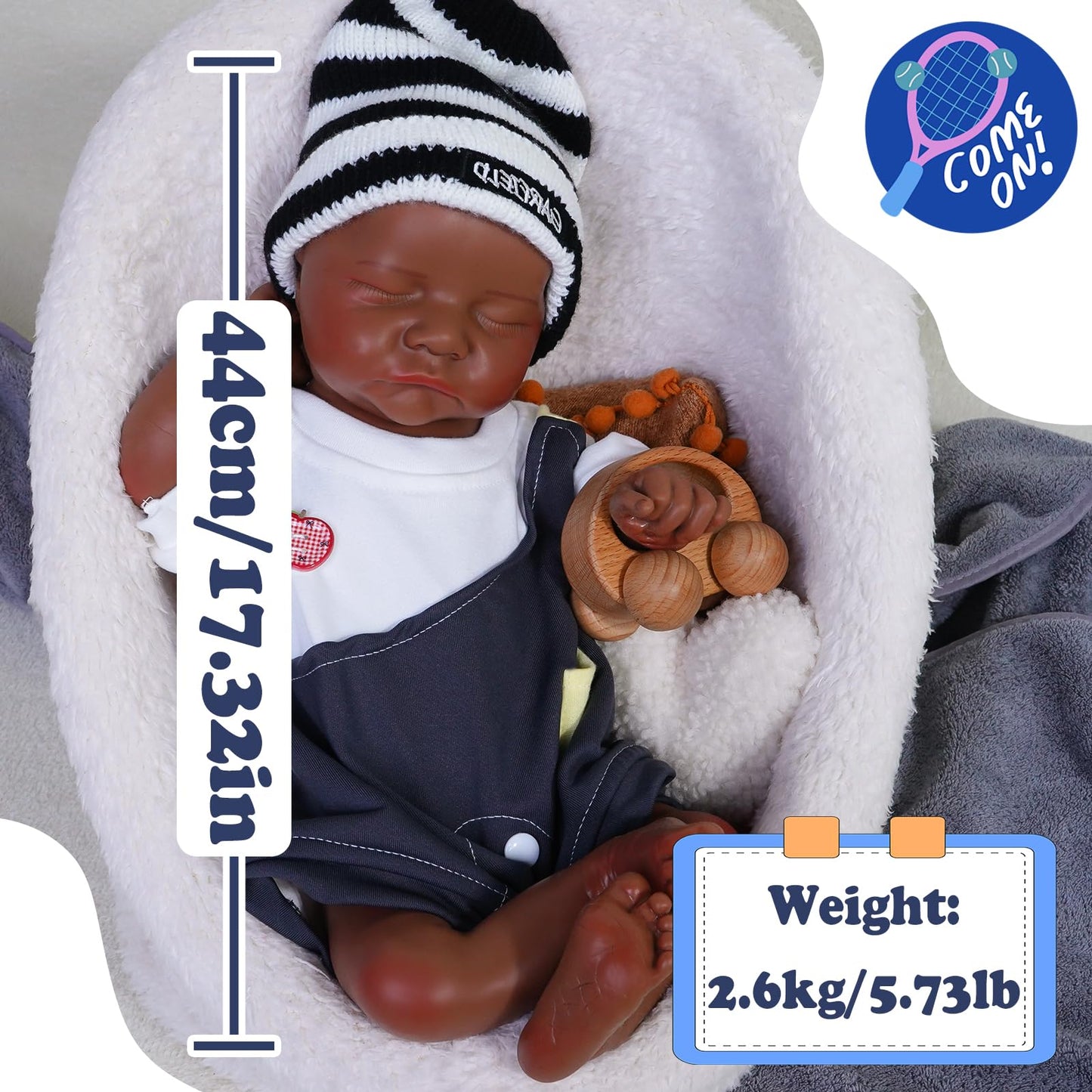 Maletofe 17 inches Full Silicone Reborn Baby Dolls Boys, Washable Silicone Body Lifelike Baby, Sleeping Newborn Doll, for 3 + Year Old Gifts with Gift Box (Gran-Dark)