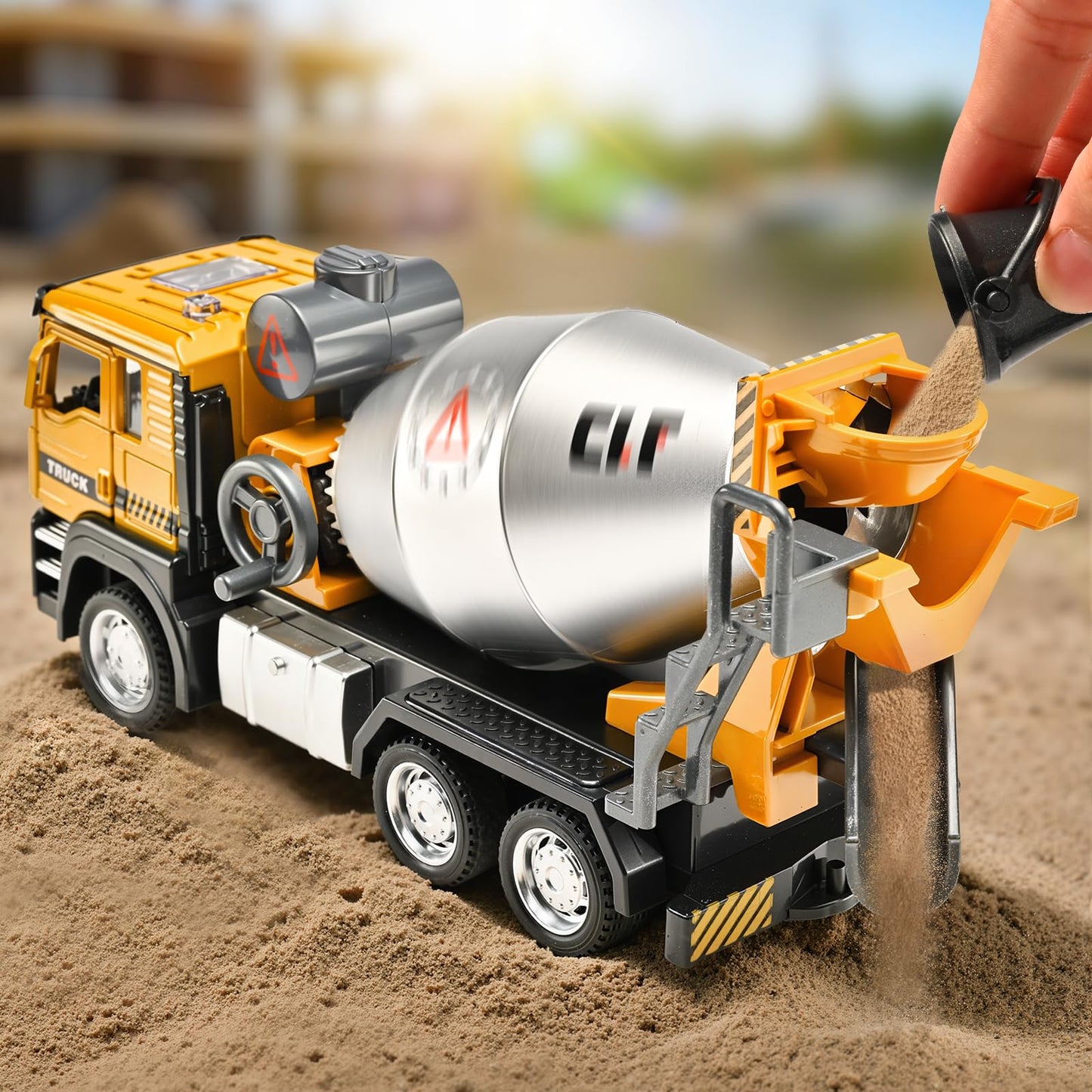 NOVAFUSION Cement Mixer Truck Toys for Boys,Cement Mixer Toy Truck Metal Diecast Cab,Pull Back Mixer Trucks Construction Trucks with Lights and Sounds,Cement Truck Toys for Boys 3-5 Year Old