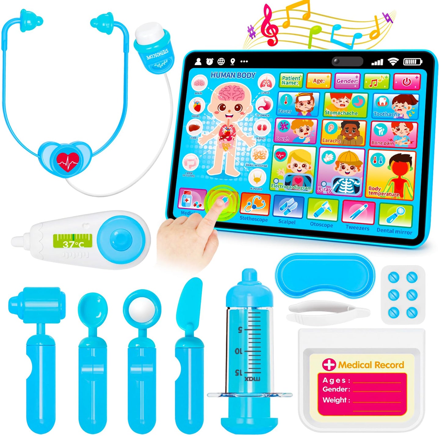 Doctor Kit for Toddlers 3-5 Kids Doctors Play Set with Interactive Learning Tablet Toys for 3 Year Old Boy Girl Pretend Play Toys with Sound & Music Stethoscope Birthday Gift Baby Toddler Toys 2-3 2-4