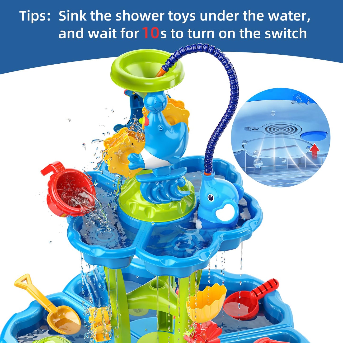 JUKUDAHU Water Table for Kids Ages 3-4 3-5 4-6 4-8 with Water Pumb, Outdoor Sensory Play Table with Beach Toys Accessories Water Waterfall for Boys Girls, Birthday Gifts for Toddlers Age 3 4 5 6 7 8