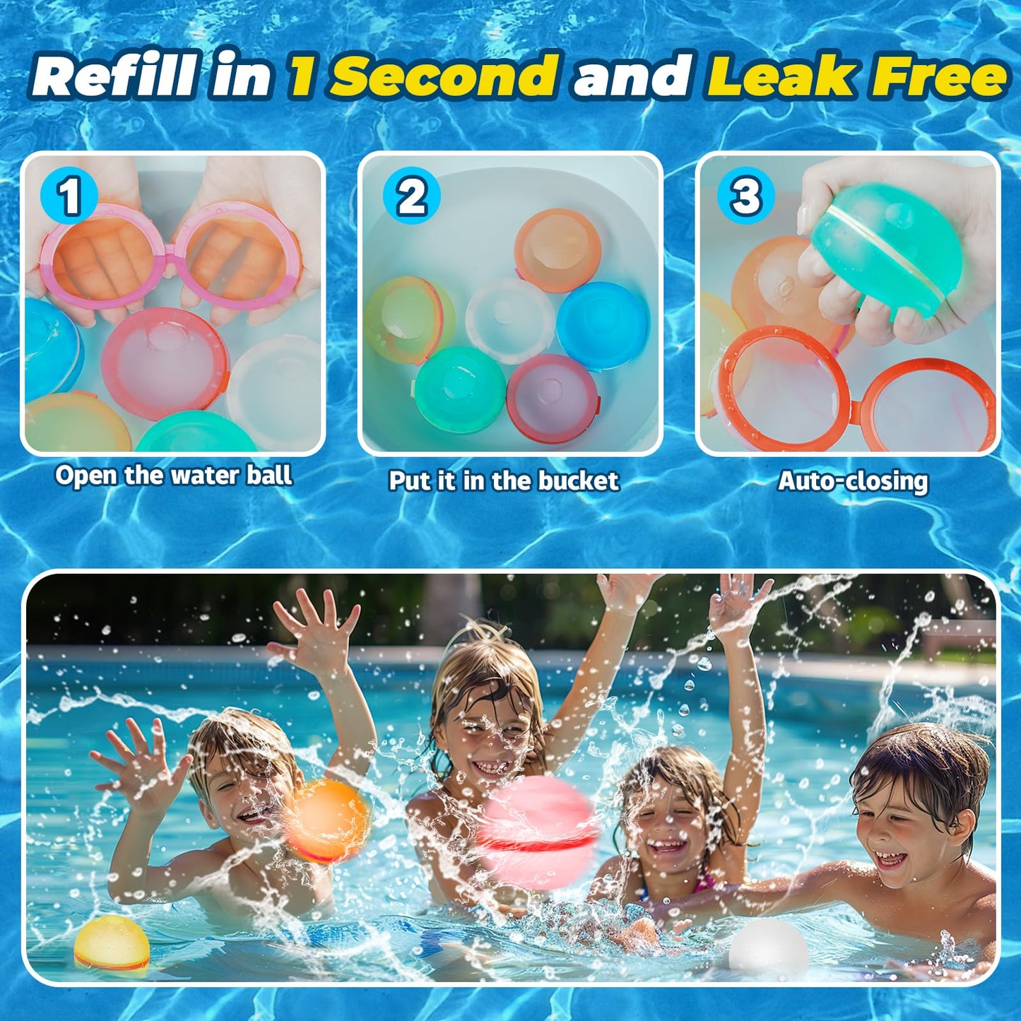WABALLO 12 Pack Reusable Water Balloons, Outdoor Summer Water Balls for Boys and Girls, Pool Beach Toys for Kids Ages 3-12