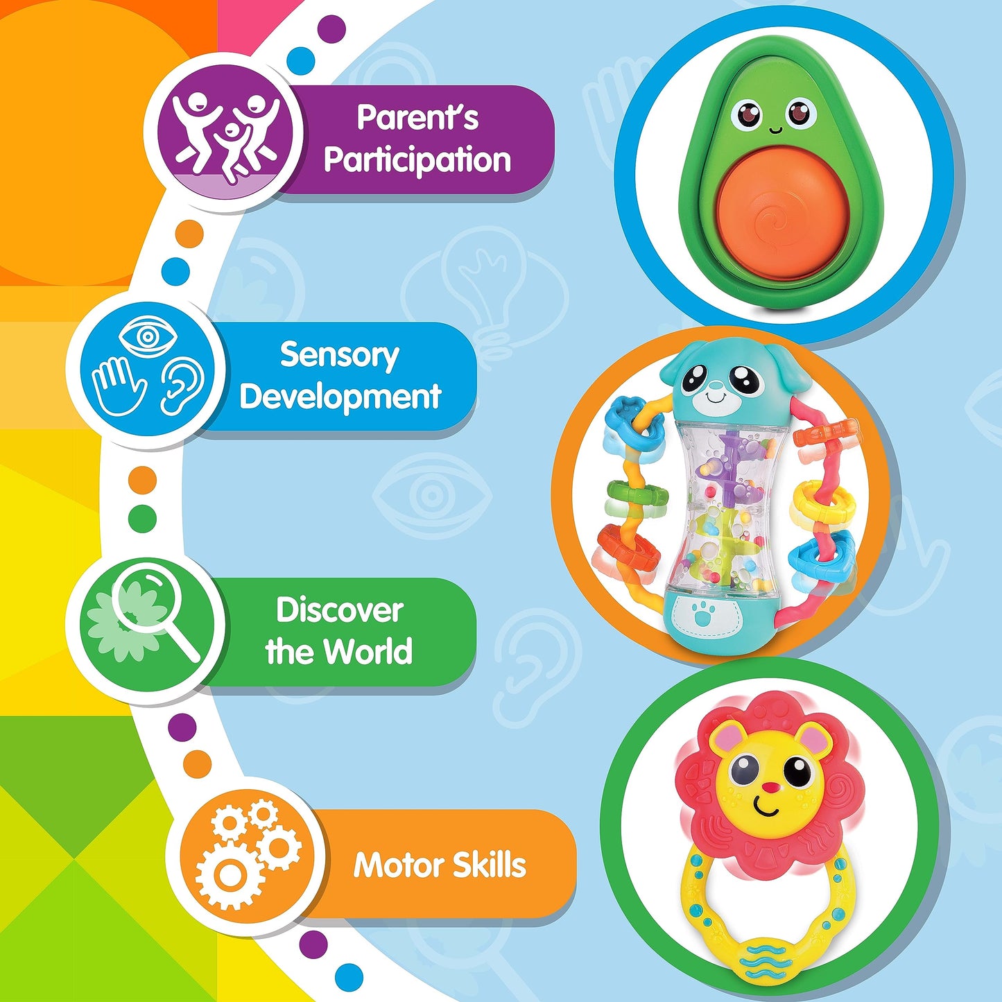 HAP-P-KID Baby Rattles Toy Set, Infant Sensory Shack and Grab Teether Rattle, Newborn Development First Learning, Baby Shower Gifts for 6 7 8 9 10 11 12 Months, 6-12 Months Teething for Boys Girls 6M+