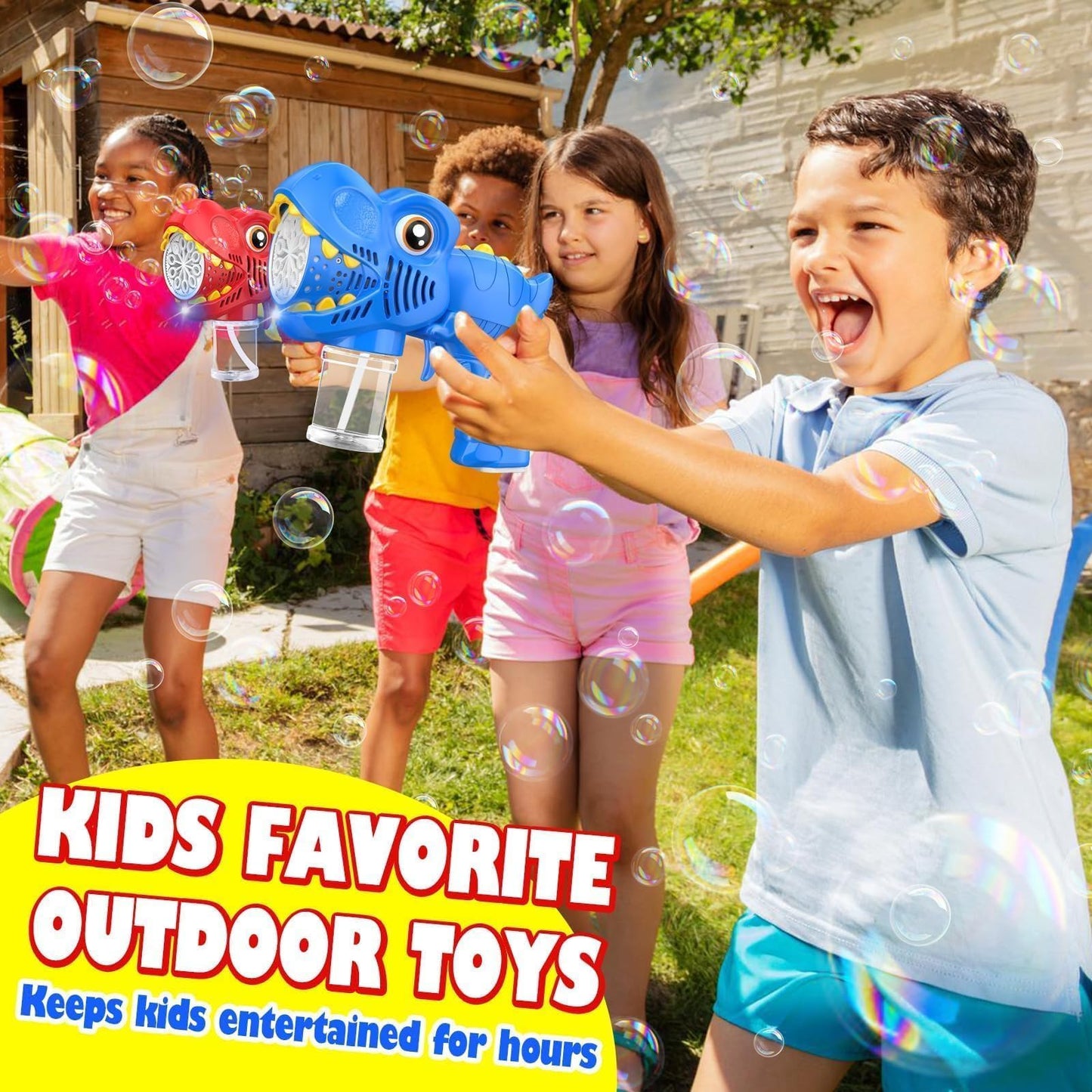 2Pcs Bubble Machine Gun Kids Toys Bubble Maker with 1800mAh Rechargeable Battery 4 Solutions Bubbles for Kids 4-8 Toddlers 1-3 Easter Basket Stuffers Dino Outdoor Toy Valentine Boy Girl