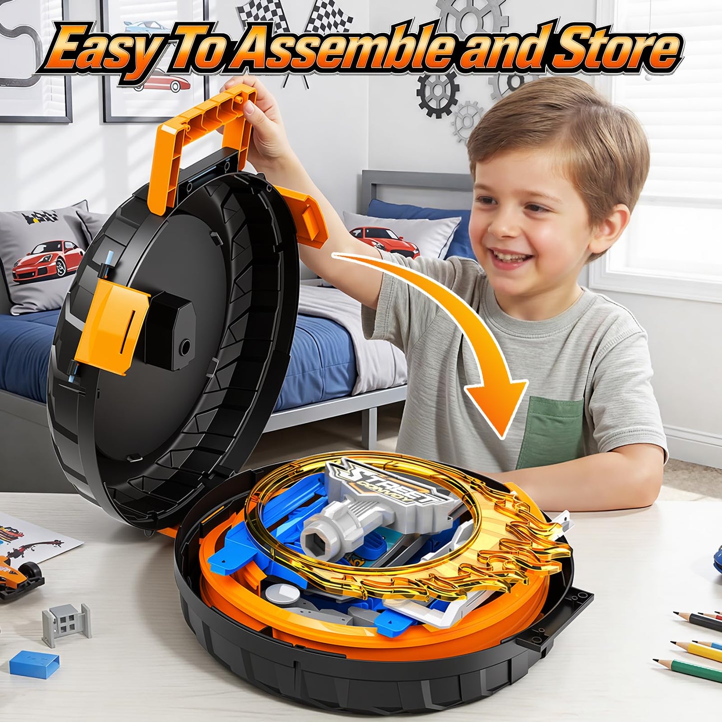 2026 Race Car Track Set Toy for Kids, Stunt Racing Playset with 360°Loop Car Track with Four 1:64 Scale Vehicles Gift Toys for Boys Girls Ages 3 4 5 6 7 8 (Standard)