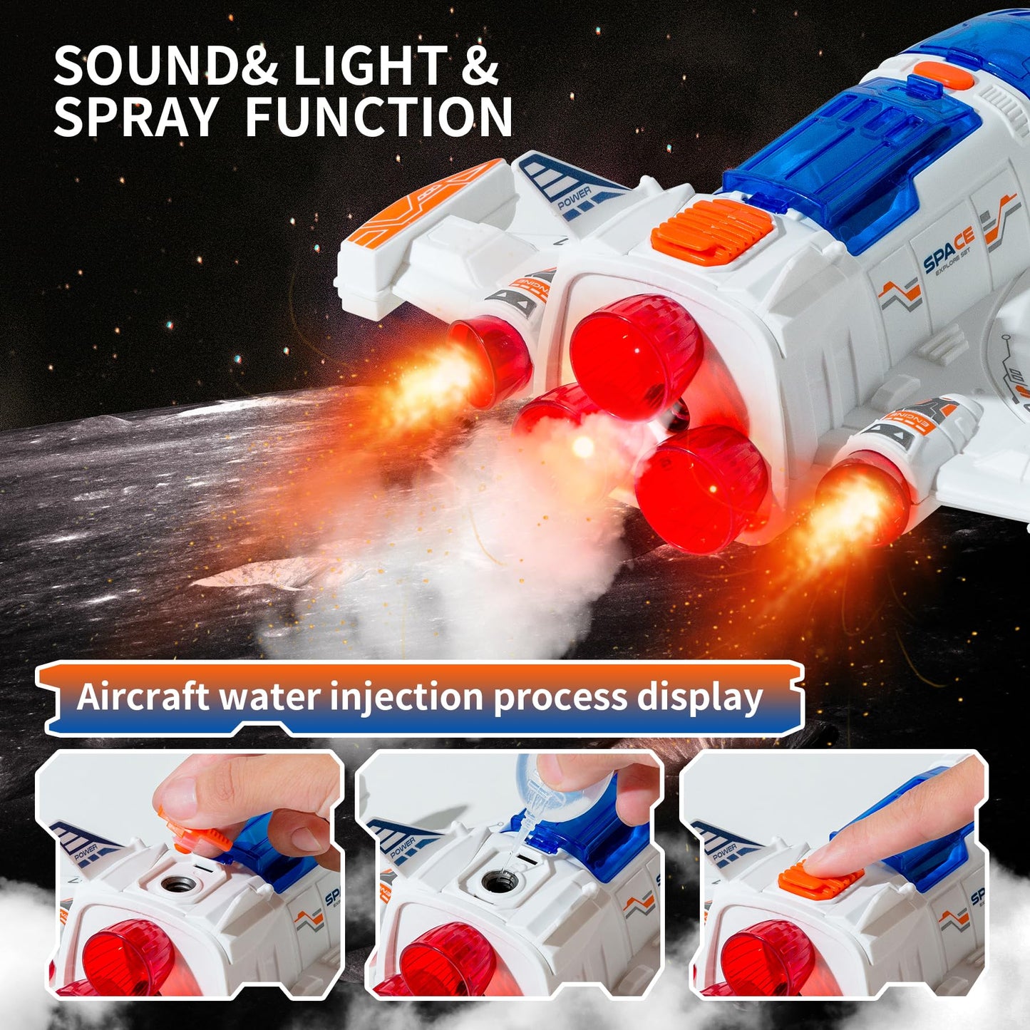 Wbzle Spaceship Shuttle Toy with Astronaut Figure - Space Toys with Lights and Sound - Rocket Ship Toy for Kids 3-5, Space Exploration Astronaut Toys Set, Outer Space Birthday Gift
